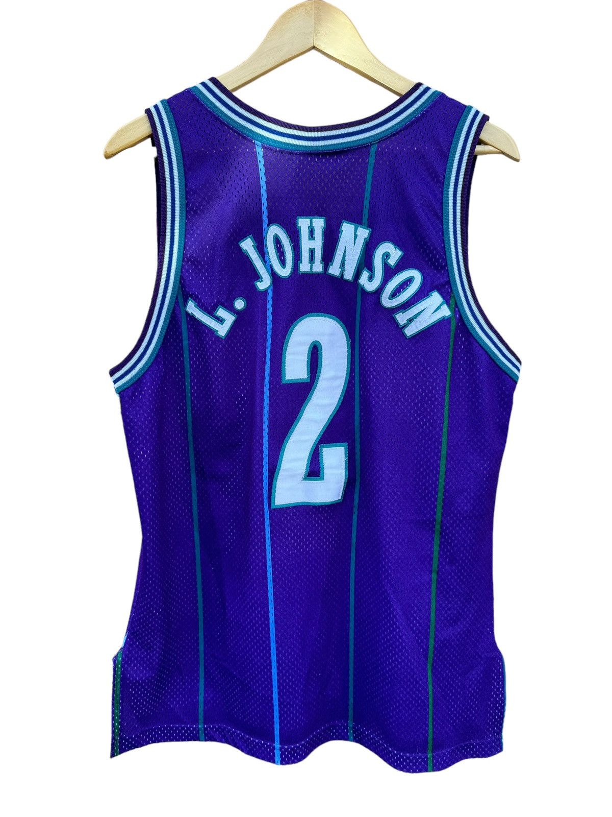 Image of Larry Johnson Champion Authentic Vintage Hornets Jersey in Purple, Men's (Size Large)