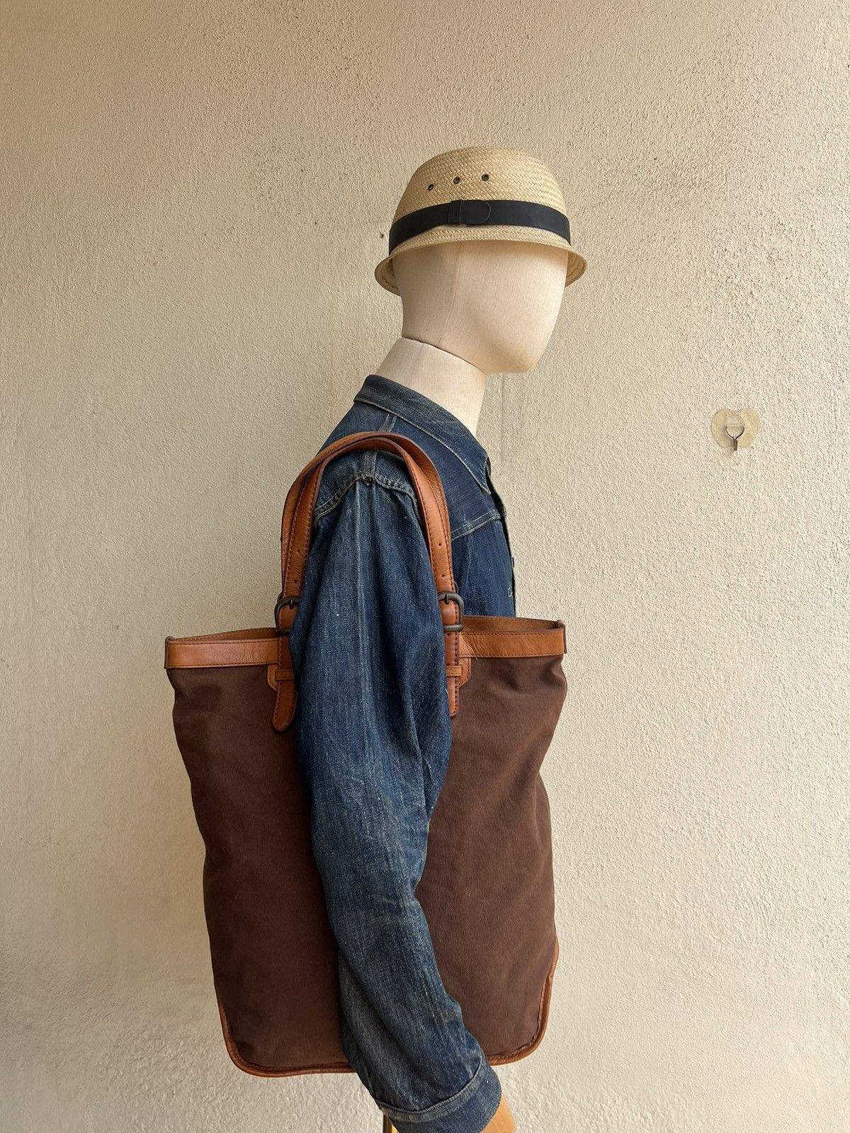 Japanese Brand × Leather Vintage Stranuovo X Ace Leather Cavas Tote Bag Size ONE SIZE - 1 Thumbnail