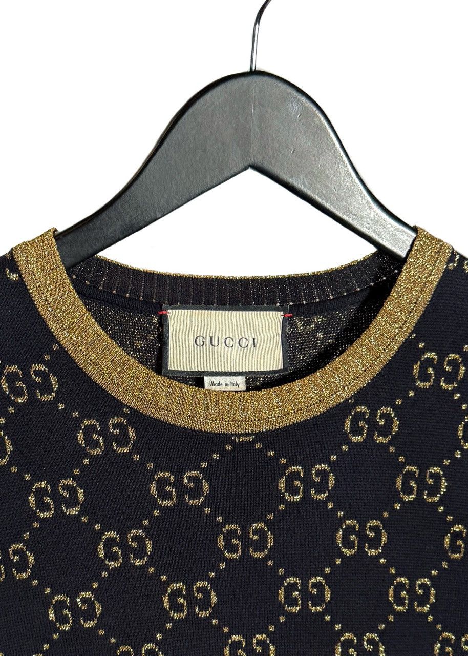 Gucci Gucci Navy Blue Cotton Lamé GG Jacquard Knit Top Size L / US 10 / IT 46 - 3 Thumbnail