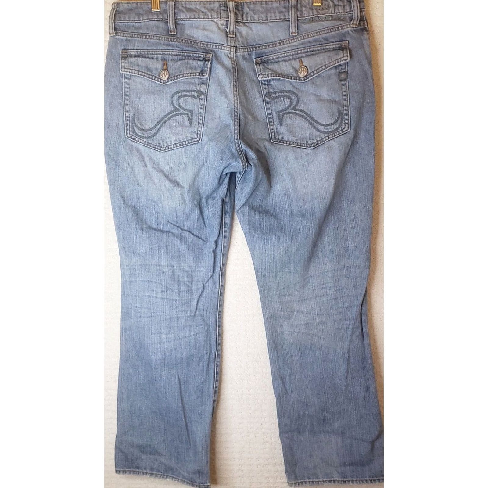 Vintage Rock & Republic Mens Jeans Boot Cut Blue 38x30 Button Fly Y2K Stiching Fading Size US 38 / EU 54 - 5 Thumbnail