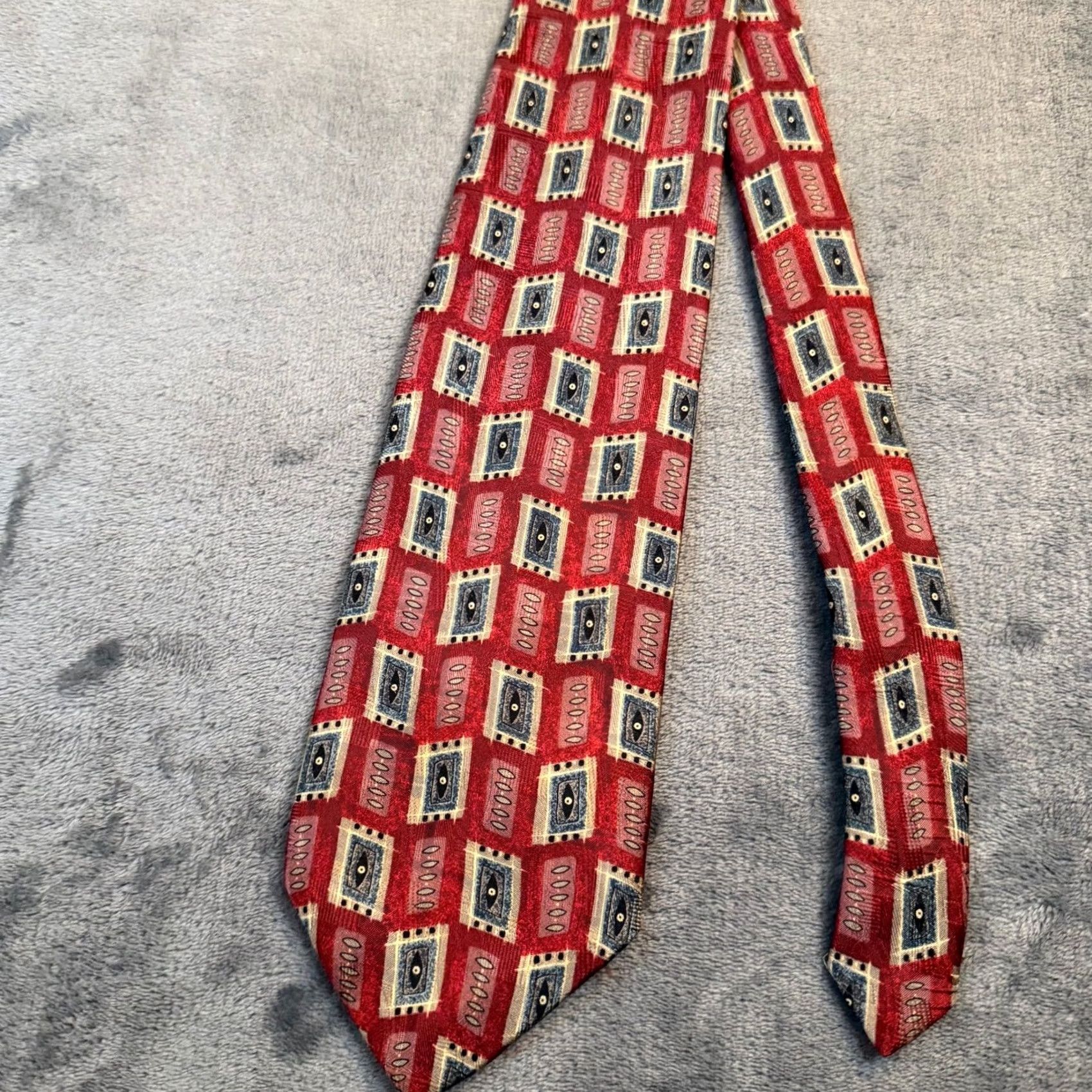 Robert Talbott Robert Talbott Studio Necktie Mens Extra Long Red Geometric Silk Hand Sewn Size ONE SIZE - 3 Thumbnail