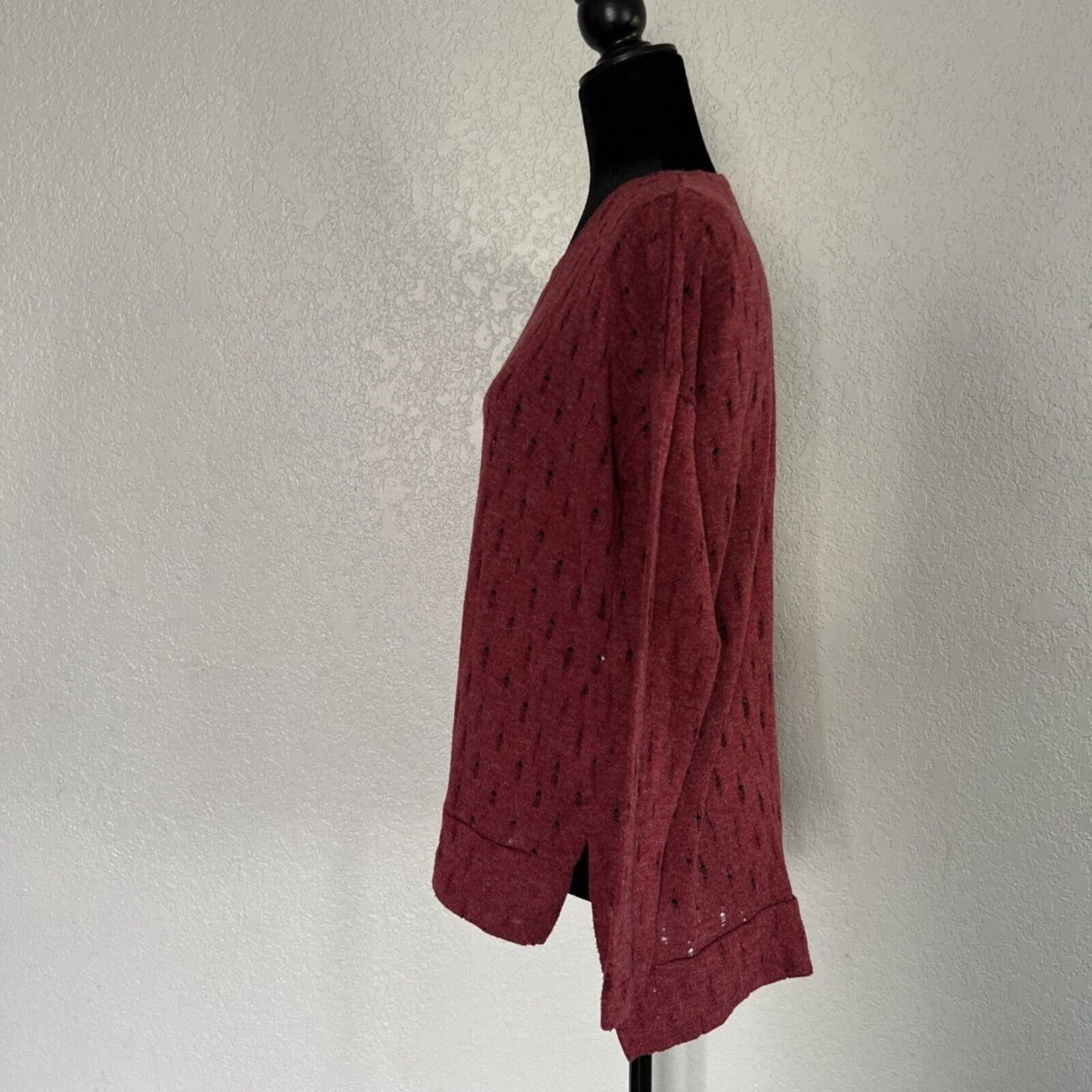 Other Mododoc HiLo Eyelet Sweater Small Burgundy Wine Long Sleeve Size S / US 4 / IT 40 - 7 Thumbnail