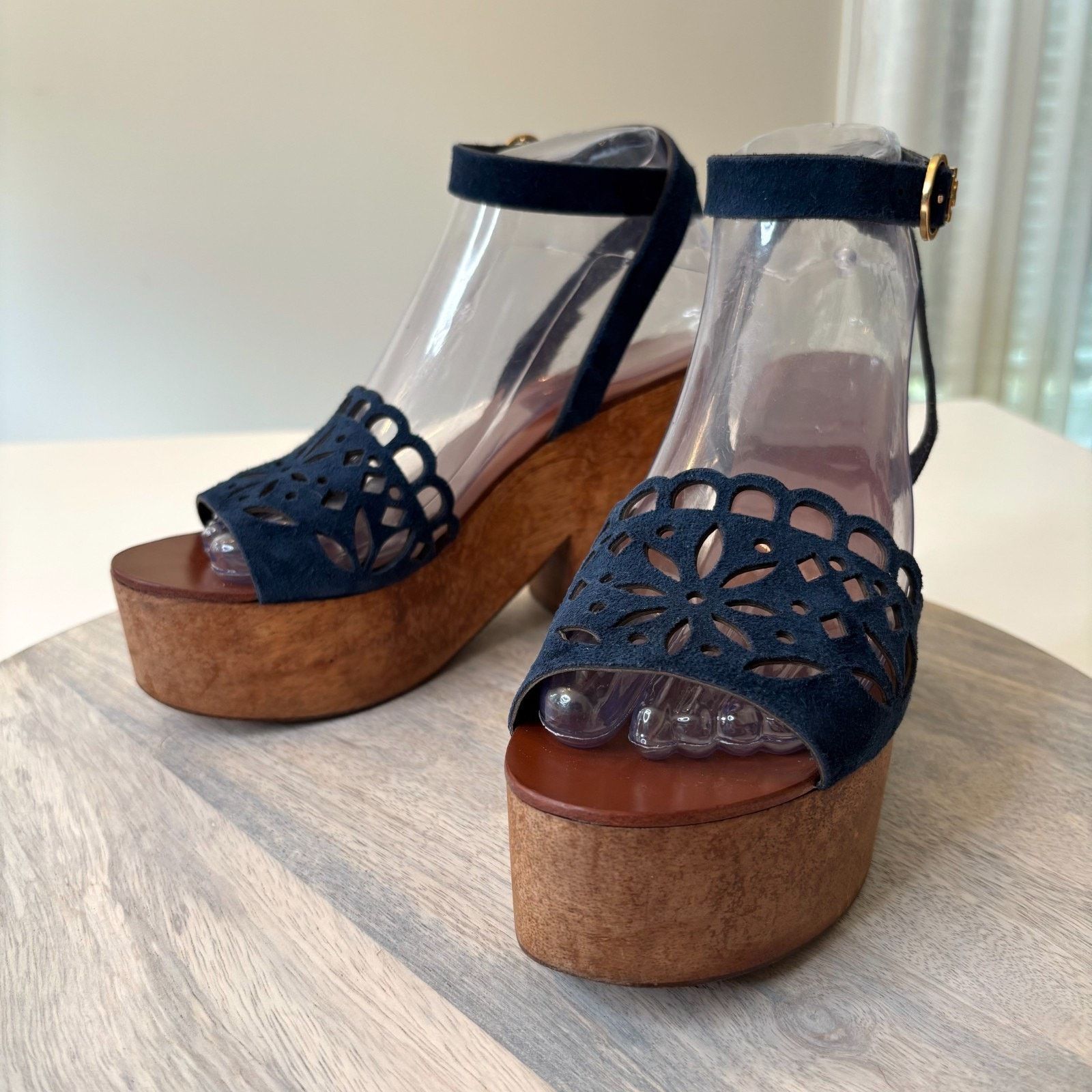 Tory Burch Tory Burch May Lancaster Blue Suede Platform Sandals Sz 6.5 Size US 6.5 / IT 36.5 - 2 Thumbnail