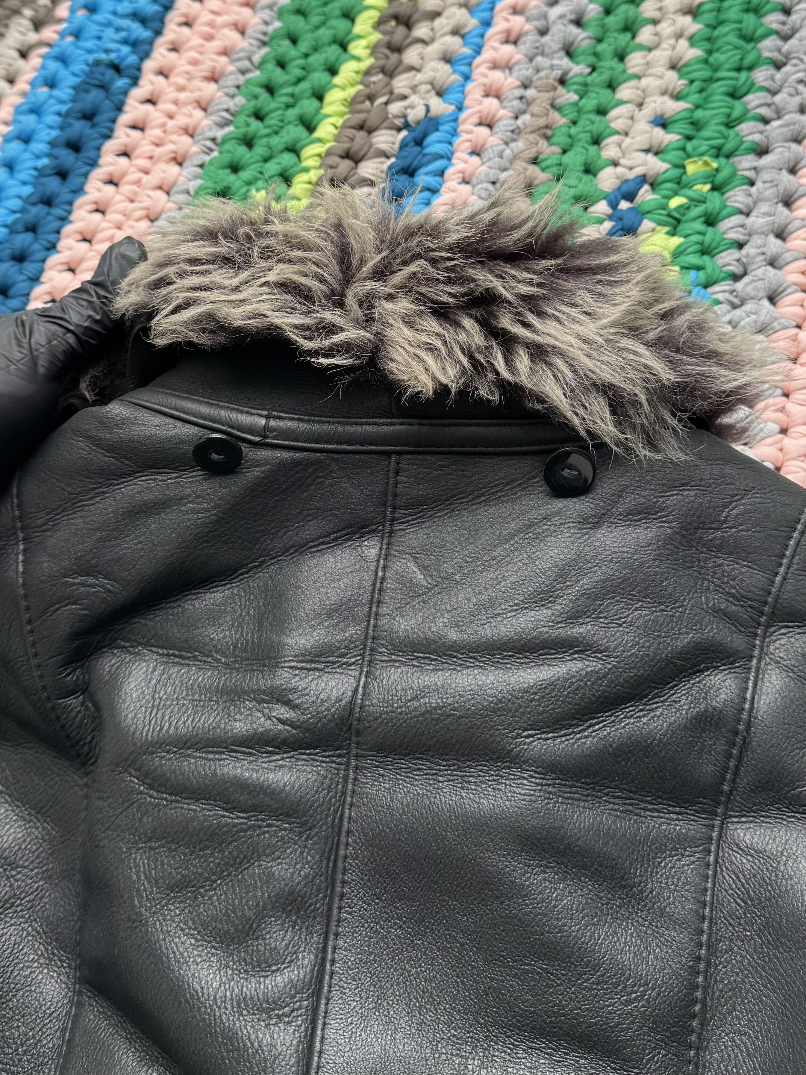 Vintage Y2K Sheepskin Leather Coat Black Shearling Long (ET1) Size M / US 6-8 / IT 42-44 - 15 Thumbnail