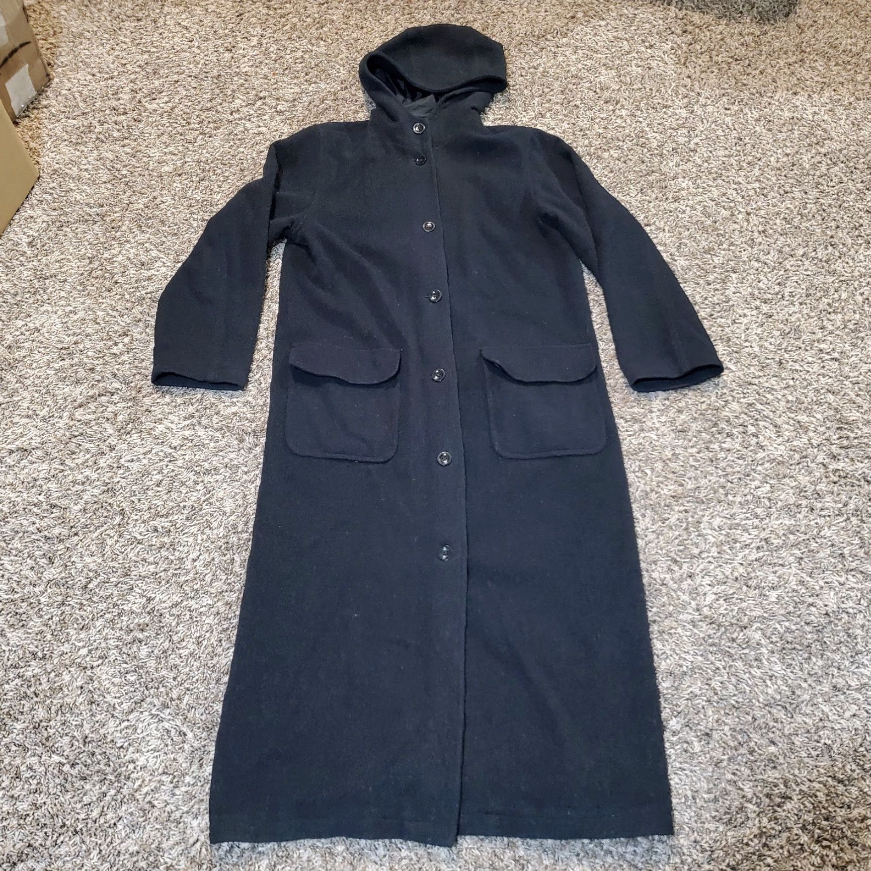 Eddie Bauer VINTAGE Eddie Bauer Wool Cashmere Trench Coat Womens Medium Black Long Hooded Lined Size M / US 6-8 / IT 42-44 - 2 Thumbnail