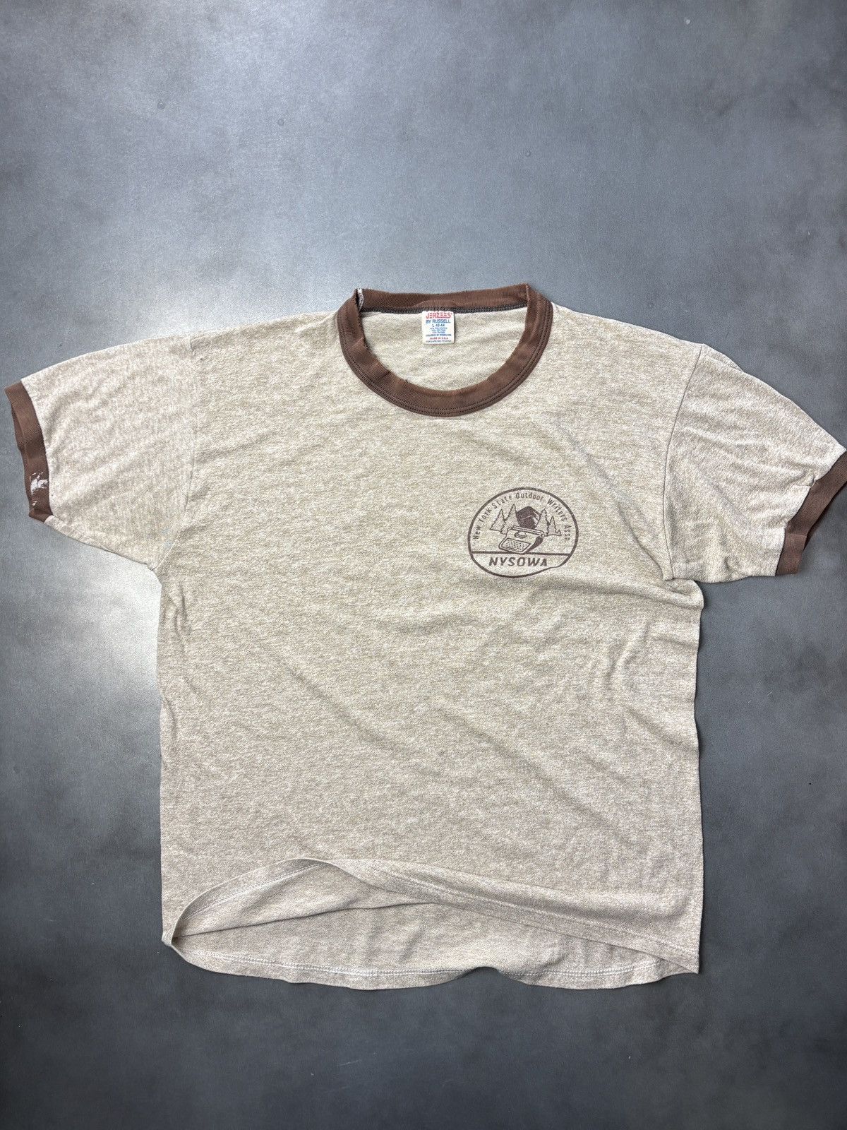 Vintage 1980s Ringer Tee Vintage Made in USA Camp Shirt Jerzees Russ Size US S / EU 44-46 / 1 - 7 Thumbnail