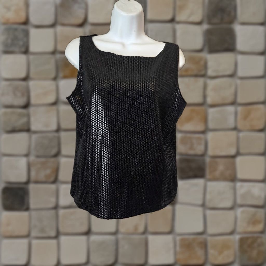 Vintage VINTAGE Chico's Design Black Sparkly Polka Dot Top Shirt 90s Disco Sleeveless M Women Polka Dot Blouse Party Casual Womens Size M / US 6-8 / IT 42-44 - 1 Thumbnail