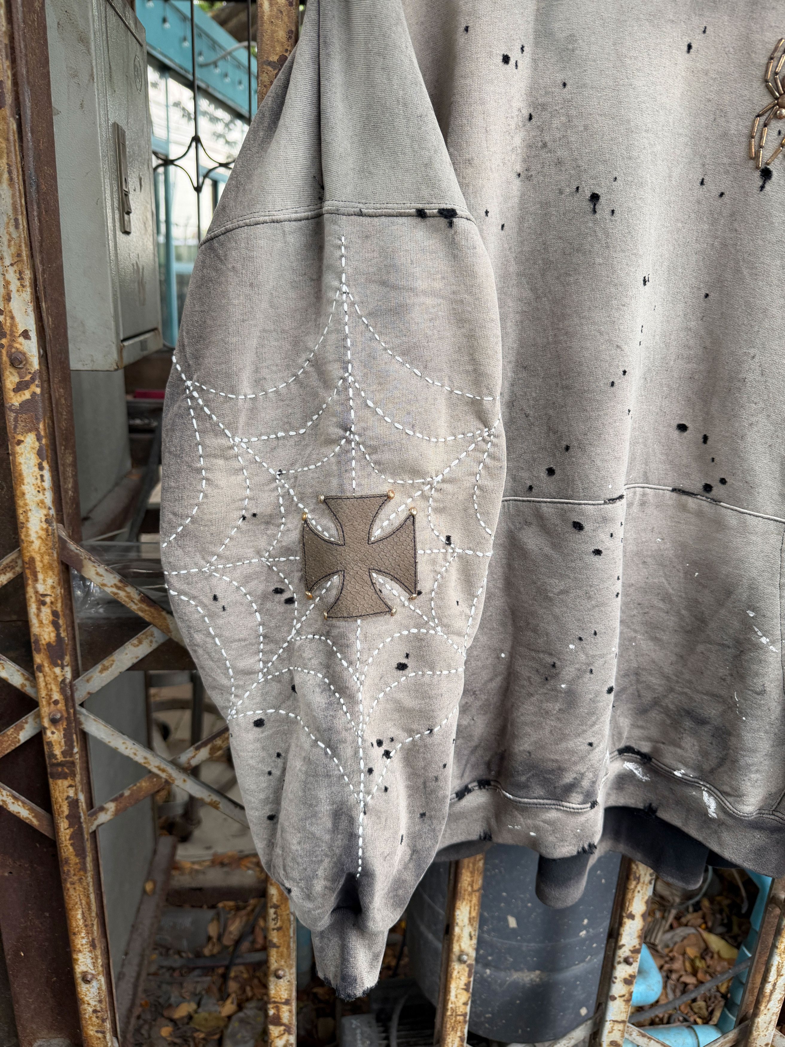 Japanese Brand XXL* Thrashed & Faded Sashiko Spider Web Hoodie Size US XXL / EU 58 / 5 - 18 Thumbnail