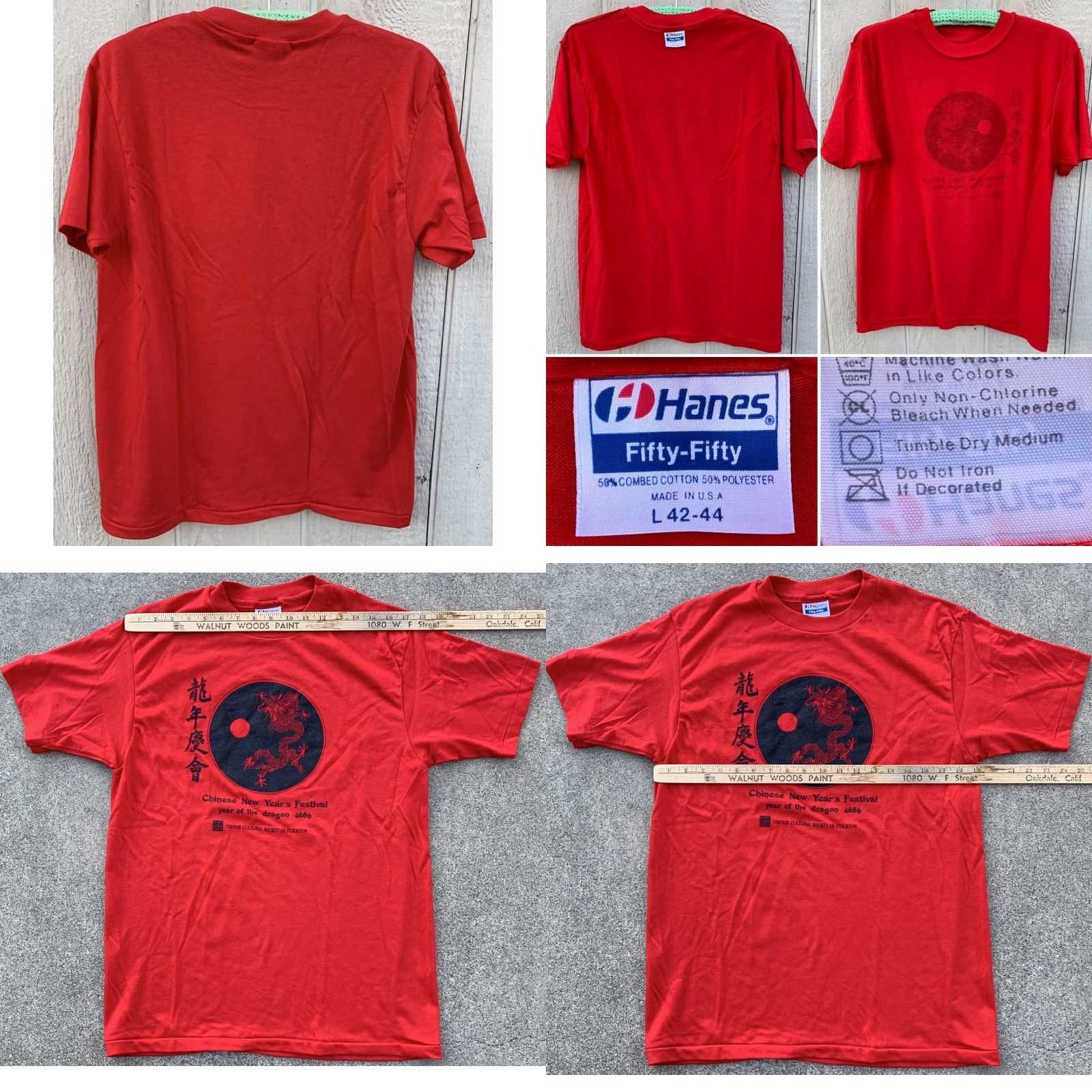 Hanes VINTAGE Hanes T-Shirt Men Red Festival Year of the Dragon 4686 Chinese New Years Stockton Size US L / EU 52-54 / 3 - 8 Thumbnail