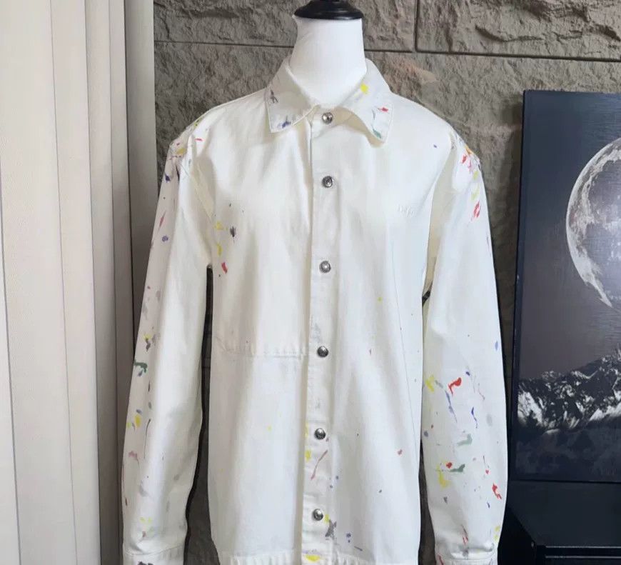 dior logo denim jacket with paint splatter