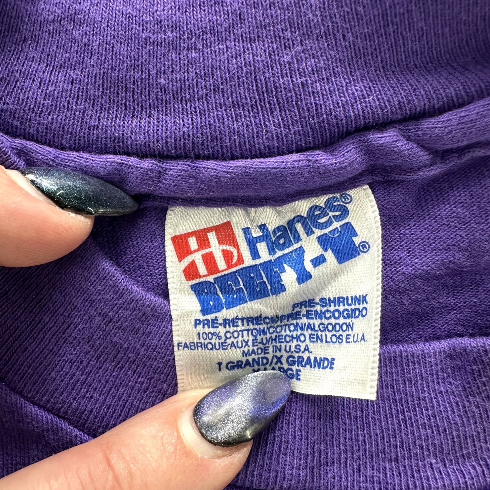 Hanes VINTAGE Hanes Shirt Mens XL Purple Make Quality Your Mark 90s Star Graphic Print Tan Size US XL / EU 56 / 4 - 7 Thumbnail