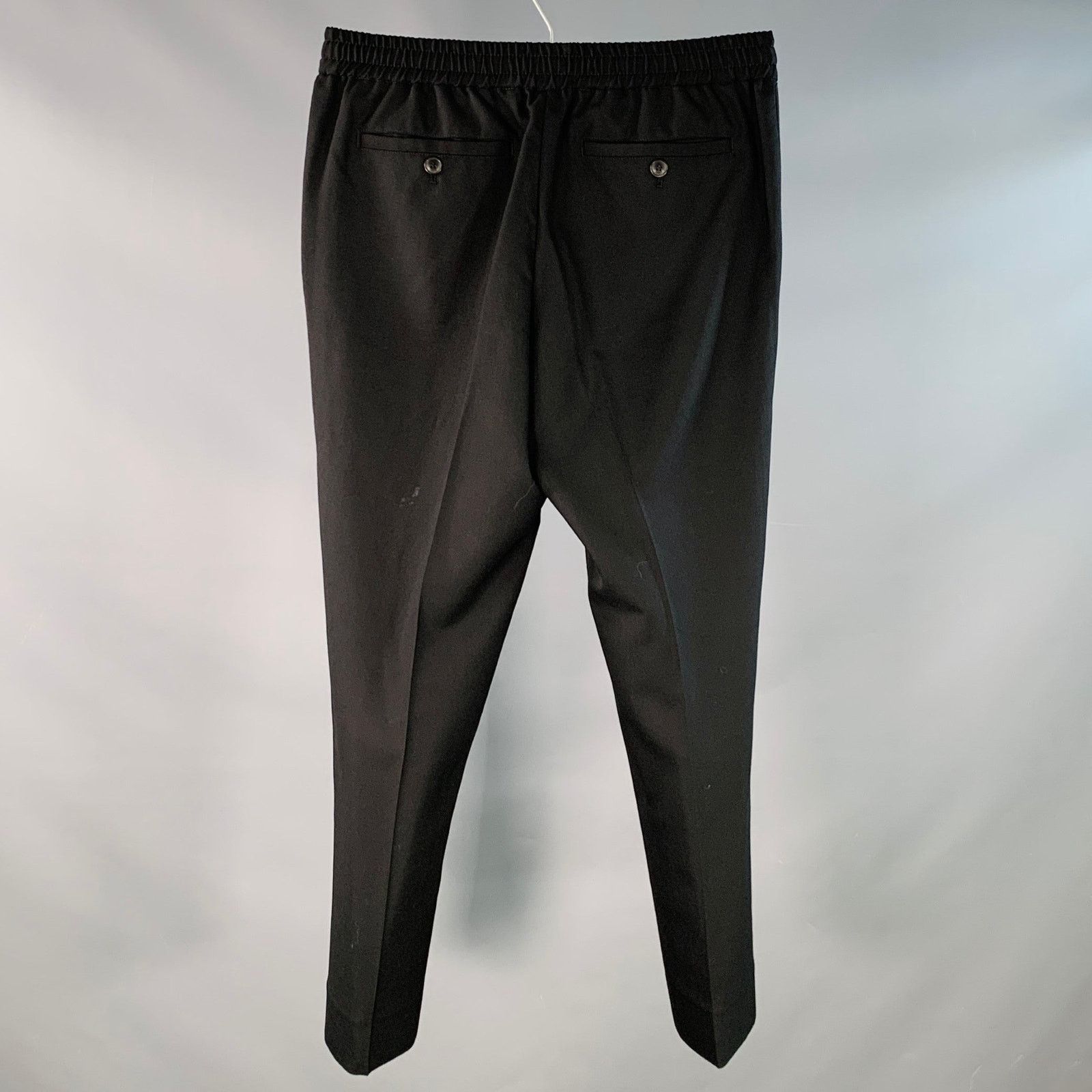 AMI Size 28 Black Virgin Wool Pleated Drawstring Dress Pants Size US 28 / EU 44 - 2 Thumbnail