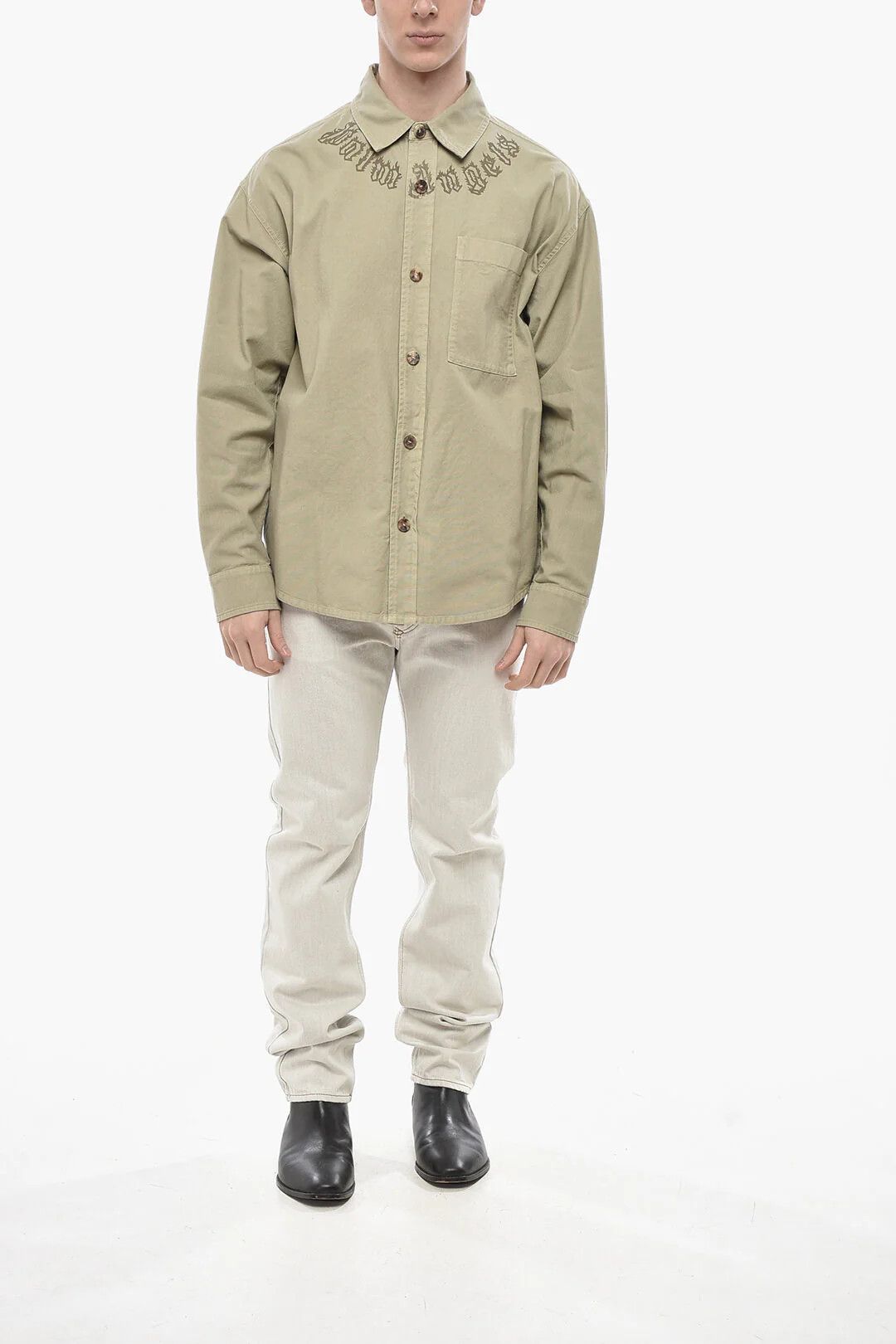 Palm Angels og1mm0226 Denim Overshirt in Beige Size US S / EU 44-46 / 1 - 4 Thumbnail