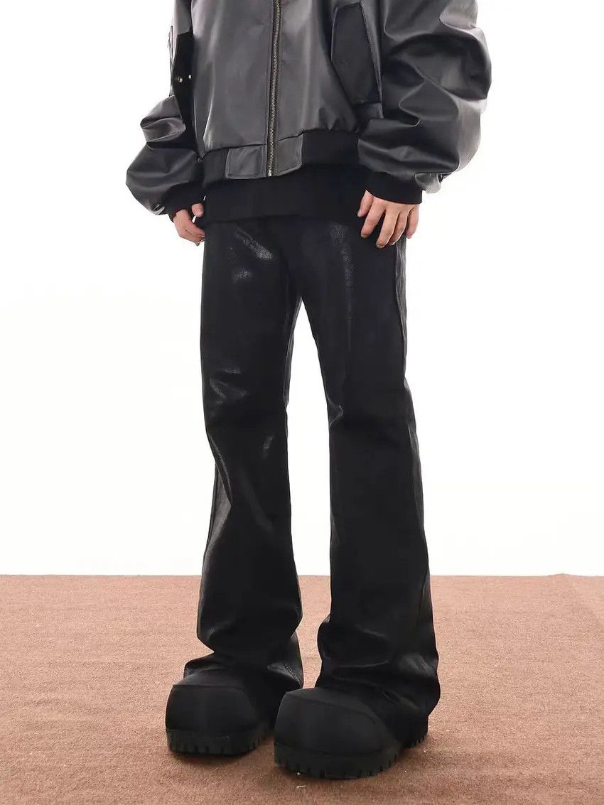 Designer × Japanese Brand Coated Brushed Waxed Wide Leg Denim Trousers Black Size US 33 - 1 Thumbnail