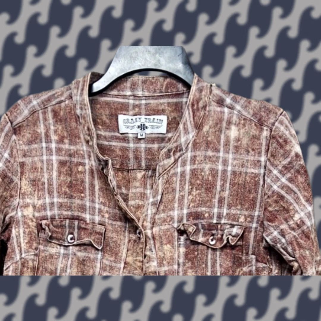 Vintage VINTAGE? CowGirl Women's Western Plaid Acid Wash Flannel Shirt Tunic M Pink Crazy Train Shirt Women Medium Pink Plaid Western Boho Tunic Button-Up Size M / US 6-8 / IT 42-44 - 1 Thumbnail