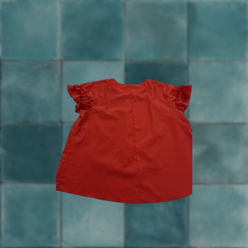 Vintage Lane Bryant Blouse Top Womens 22 Red Polyester Lightweight Flutter Sleeve Ruffle Crew Neck Casual Short Sleeve Pullover Size 3XL / US 20-22 - 1 Thumbnail