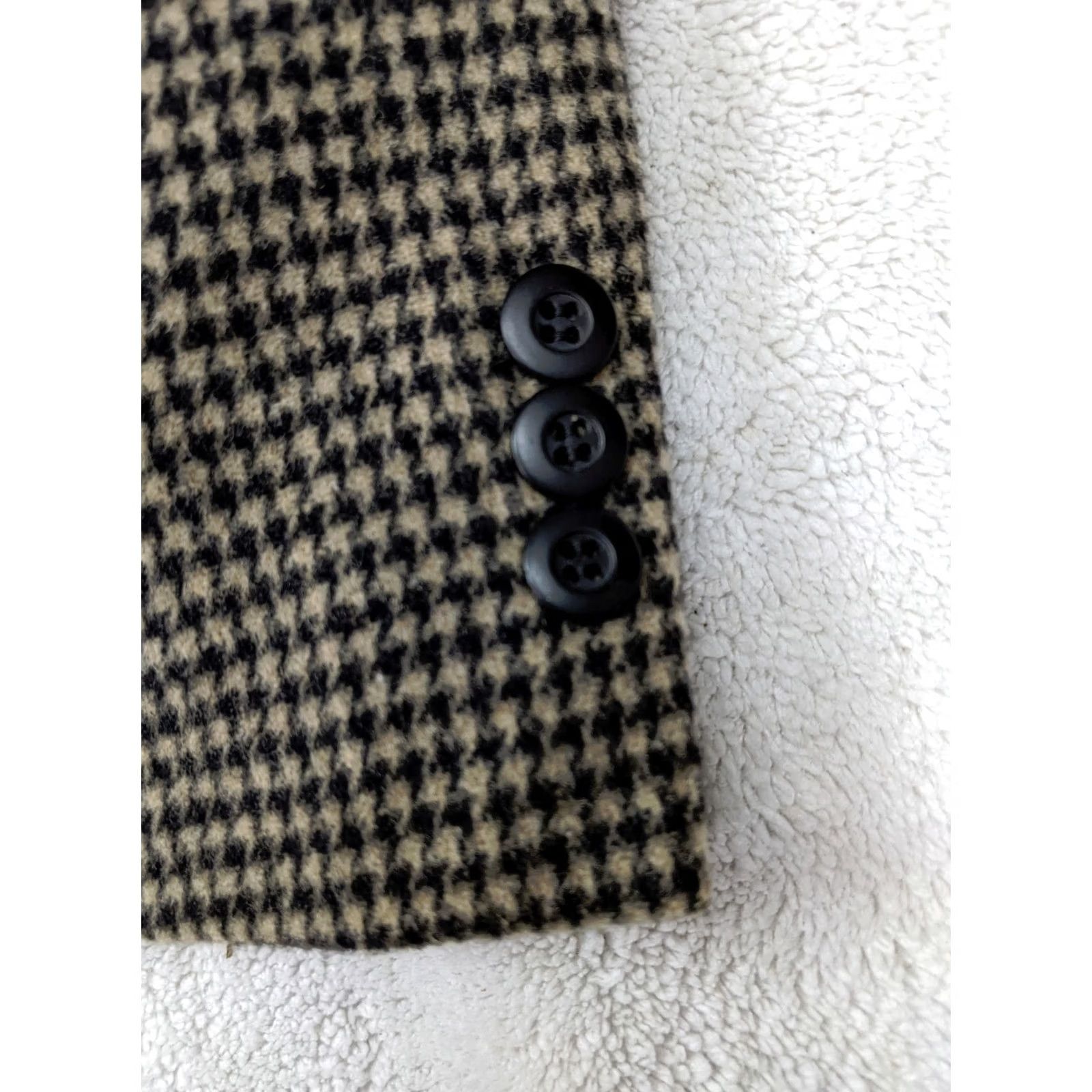 Vintage Robert Stock Mens 46R Beige Houndstooth Tweed Coat Blazer Jacket 2 Button Blazer Notch Lapel Wool Woolen Single-Breasted Big & Tall Adult Mens Size 46R - 2 Thumbnail