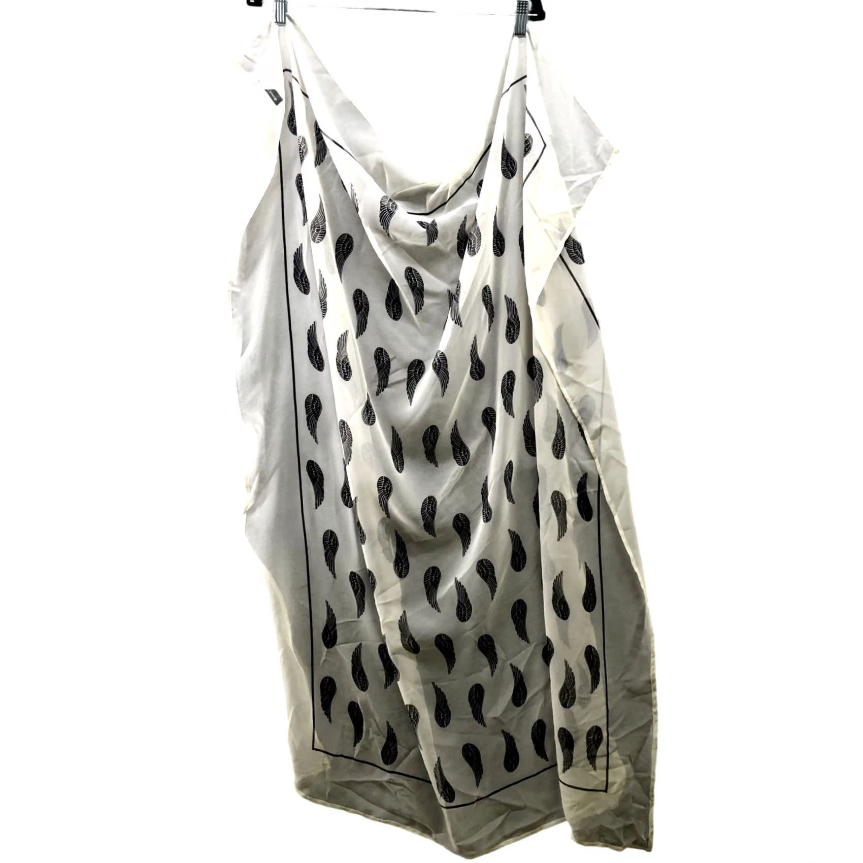 Vintage Donni Charm Silk Blend Scarf Womens Shawl Ivory White Black Feather Print Bohemian Rectangle Scarf Womens One Size Size ONE SIZE - 2 Thumbnail