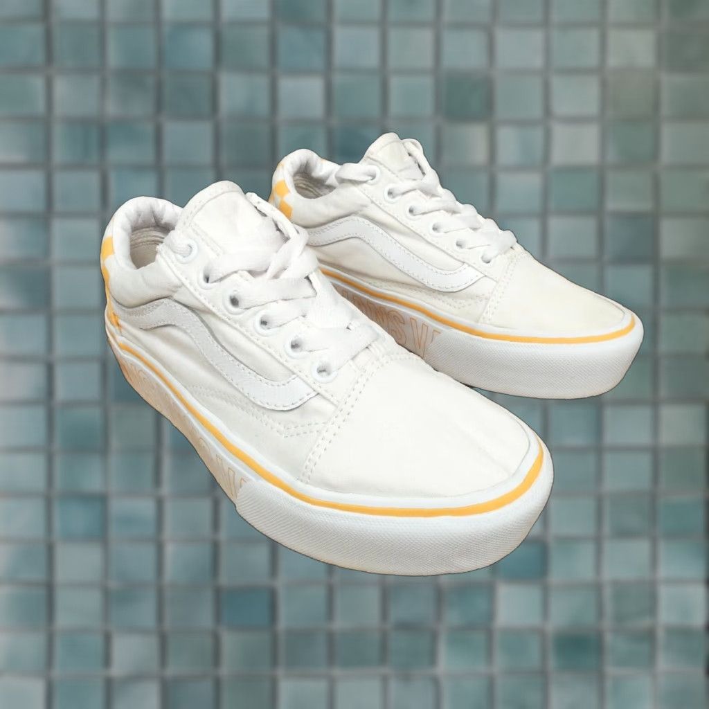 VINTAGE Vans Old Skool Sneaker Men Women White Orange Check