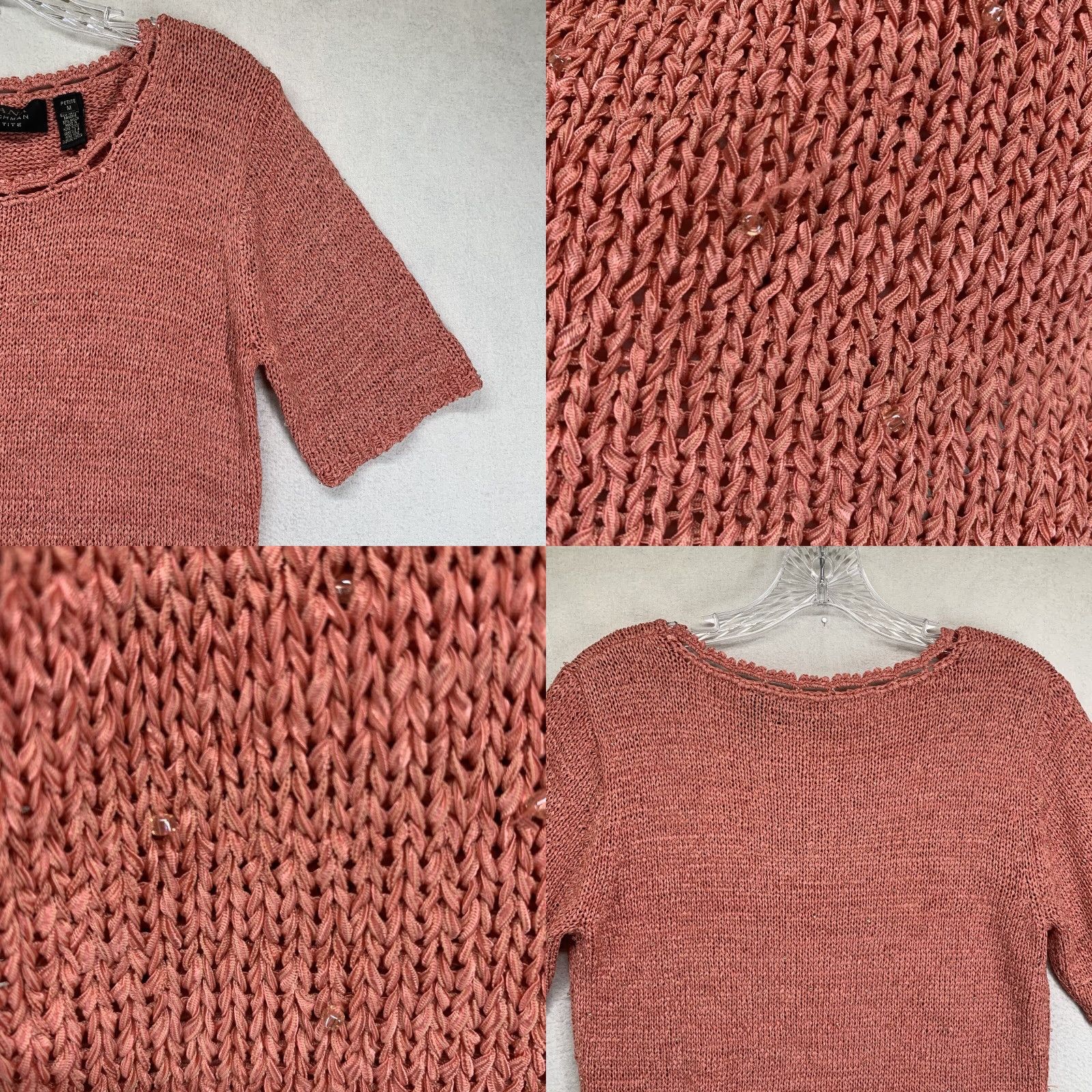 Vintage VINTAGE Dana Buchman Women's Blouse Petites Coral Short Sleeve Embellished 90s Summer Fashion Ladies Size M / US 6-8 / IT 42-44 - 8 Thumbnail