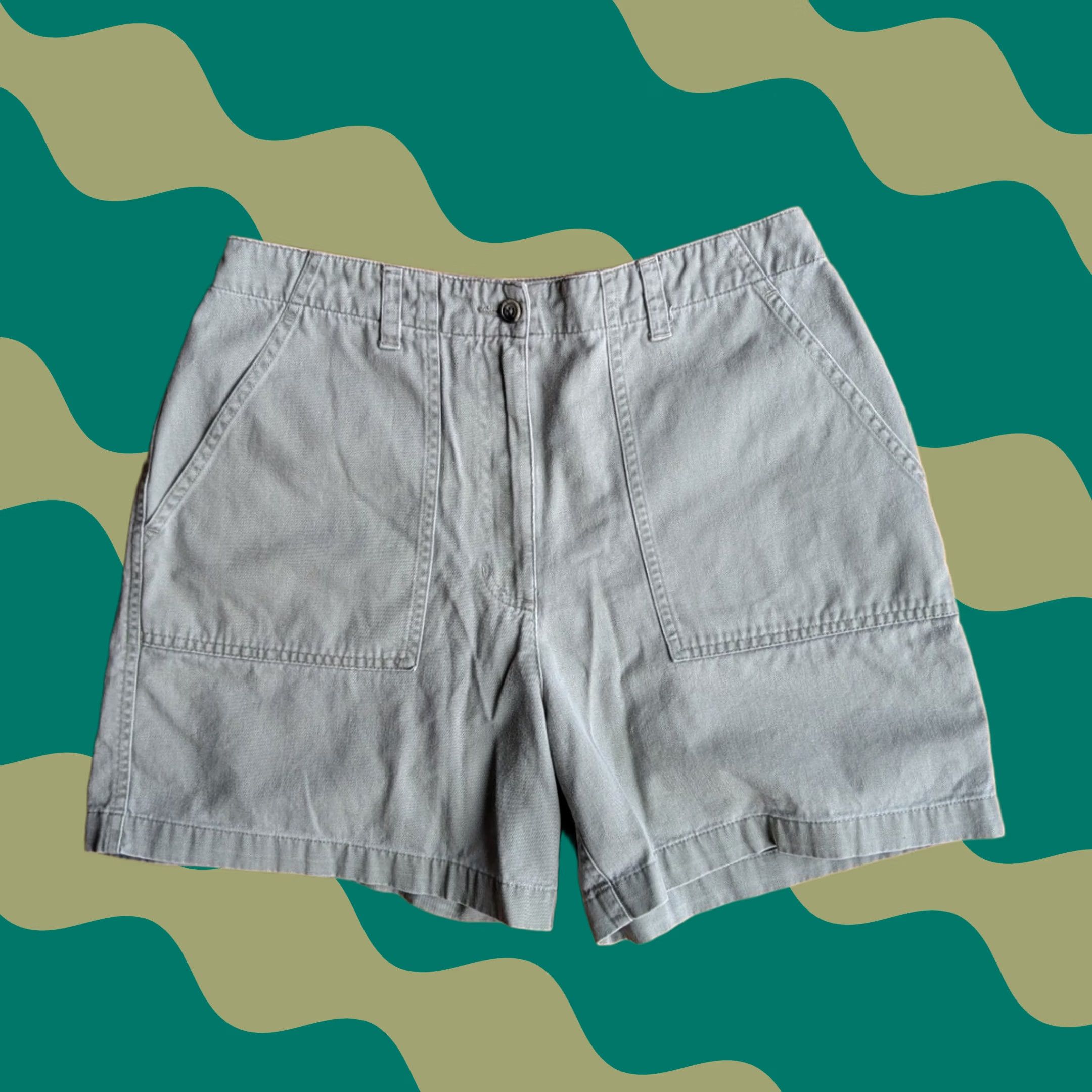 Jones New York VINTAGE Sage Green Utility Shorts Cotton Twill Womens Sz 8 High Rise 5-Pocket Button Zip Casual Workwear Cargo Summer 100% Cotton Jersey? Size 26" / US 2 / IT 38 - 1 Thumbnail