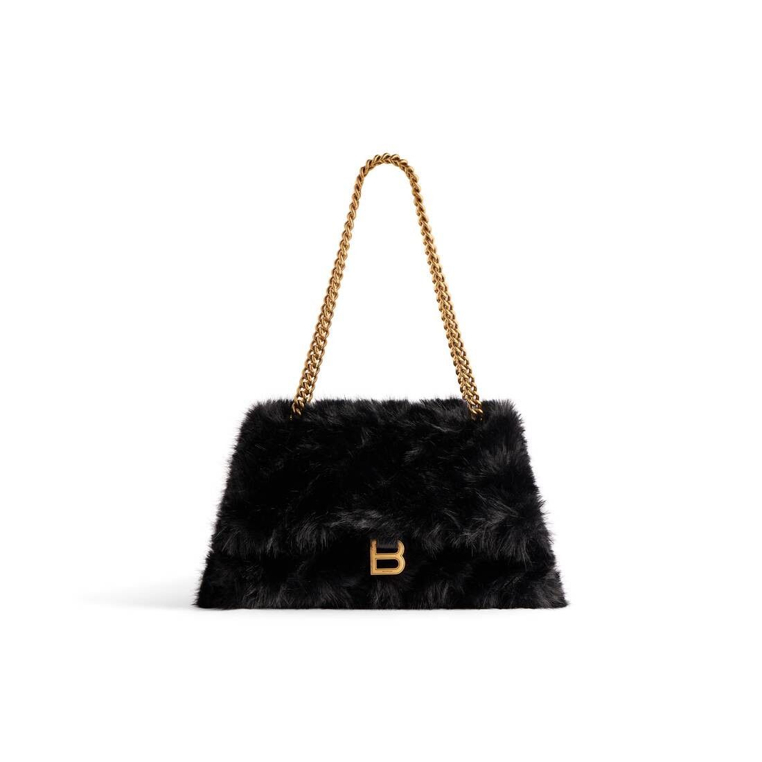 Balenciaga crush medium chain bag fake fur black Size ONE SIZE - 1 Thumbnail