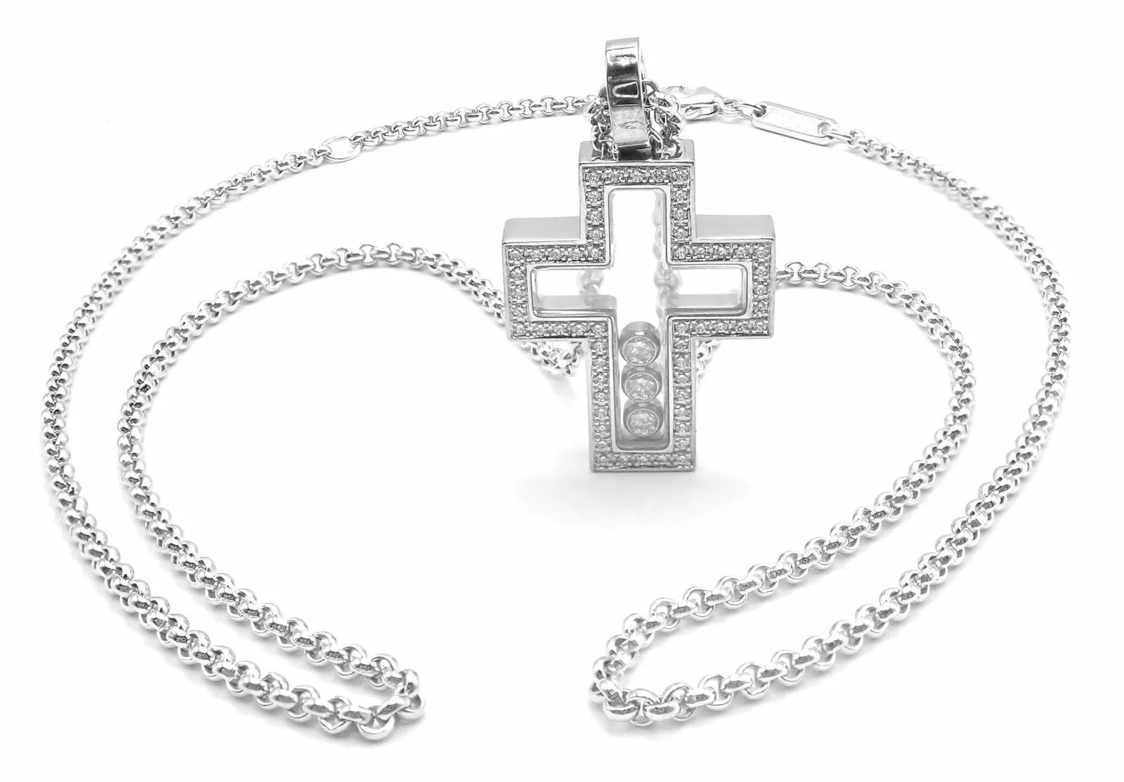 image of Chopard Happy Diamond Cross 18K White Gold Pendant in Silver, Women's
