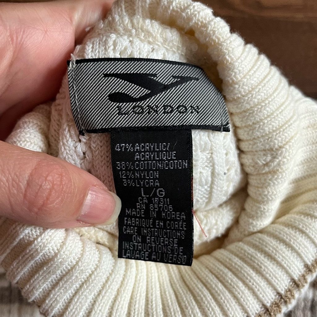 Unknown London 🍂 Y London Beige & White Striped Turtleneck Sweater Size L / US 10 / IT 46 - 4 Thumbnail