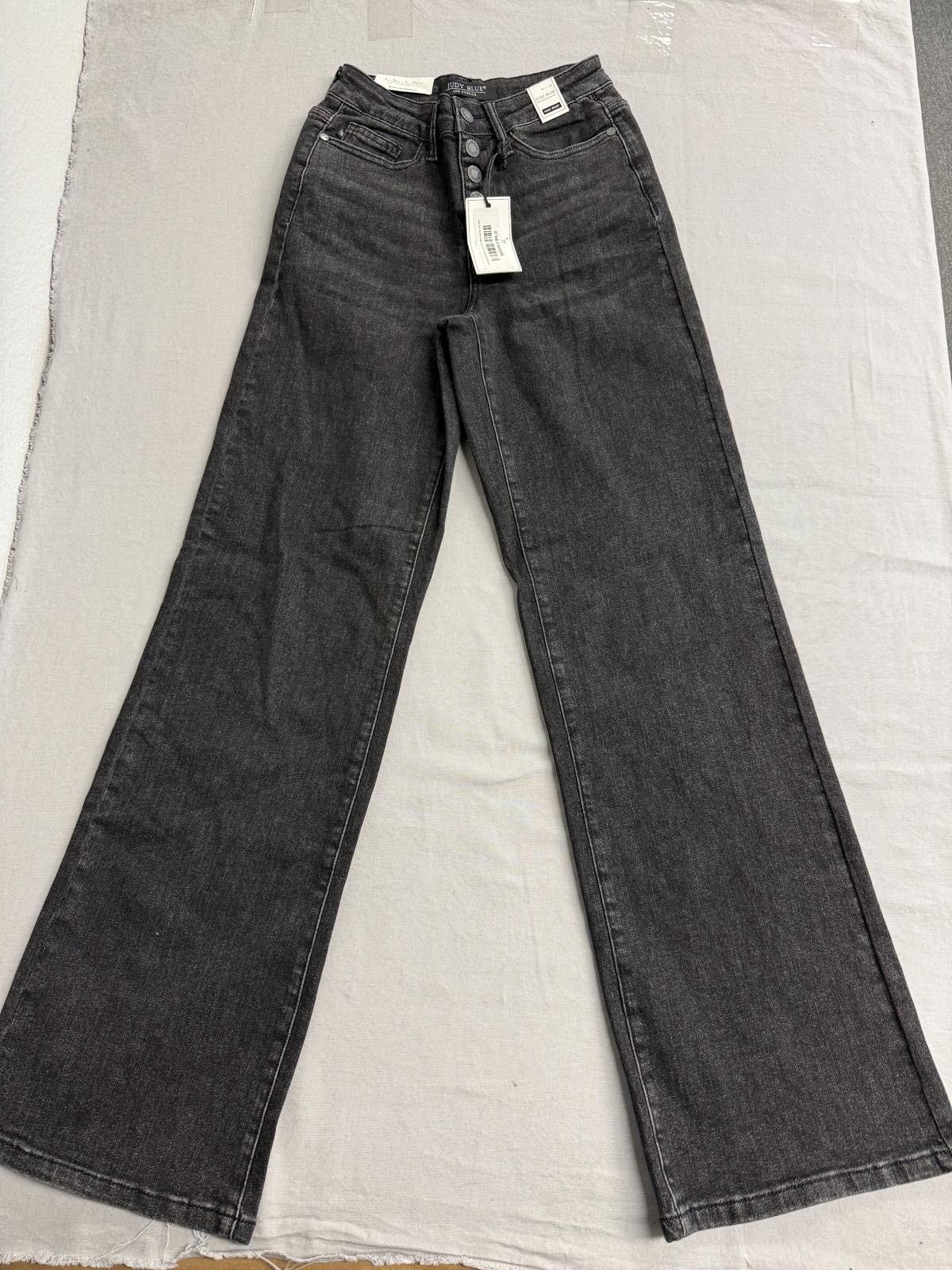 Other Judy Blue Jeans High Waist Washed Black Button Wide Leg 0/24 Size 24" / US 00 / IT 34 - 1 Thumbnail