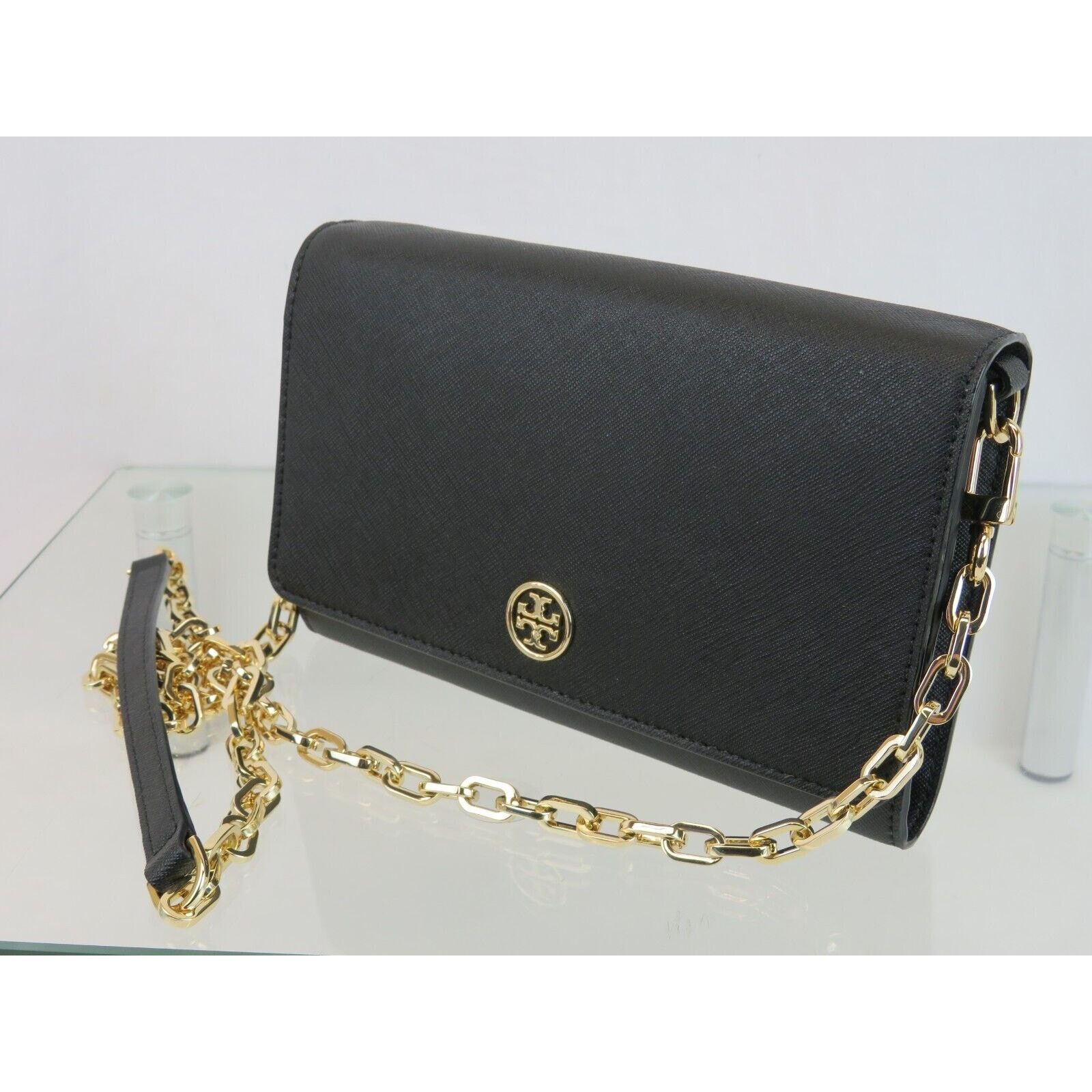 Tory Burch ROBINSON BLACK SAFFIANO LEATHER CHAIN SHOULDER CLUTCH BAG Size ONE SIZE - 3 Thumbnail