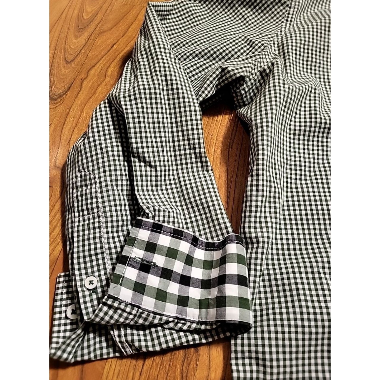 Vintage Nick Graham Modern Fit Button-Up Green White Checker XL Long Sleeve Mens Shirt Size US XL / EU 56 / 4 - 2 Thumbnail