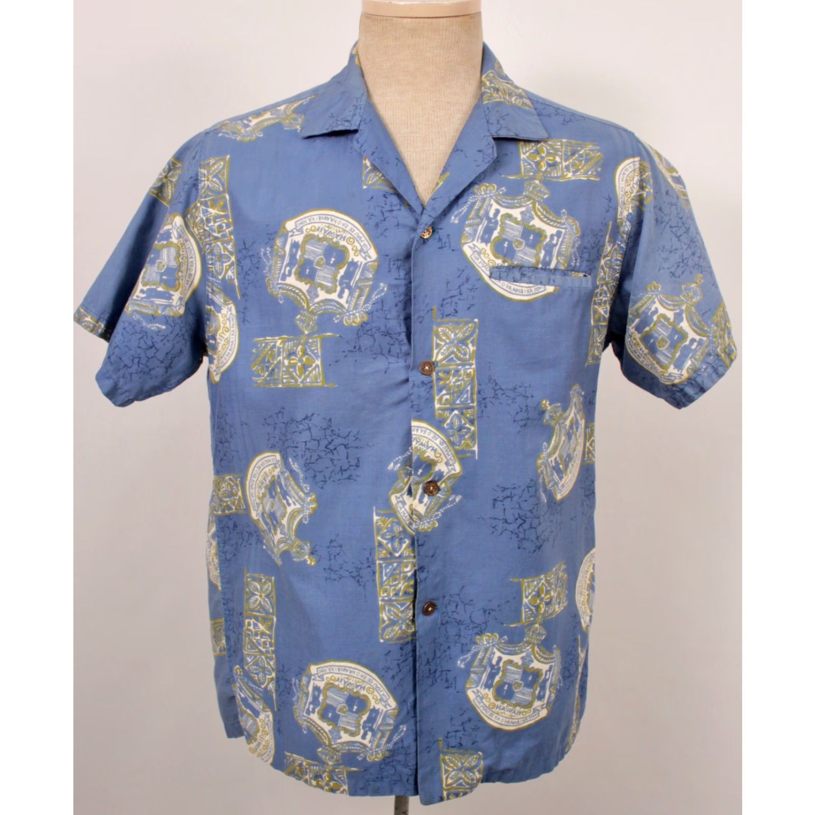 Catalina VINTAGE Men’s VTG 50s 60s Blue Hawaiian State Seal Print Shirt M 1960s Talina Size US M / EU 48-50 / 2 - 2 Thumbnail