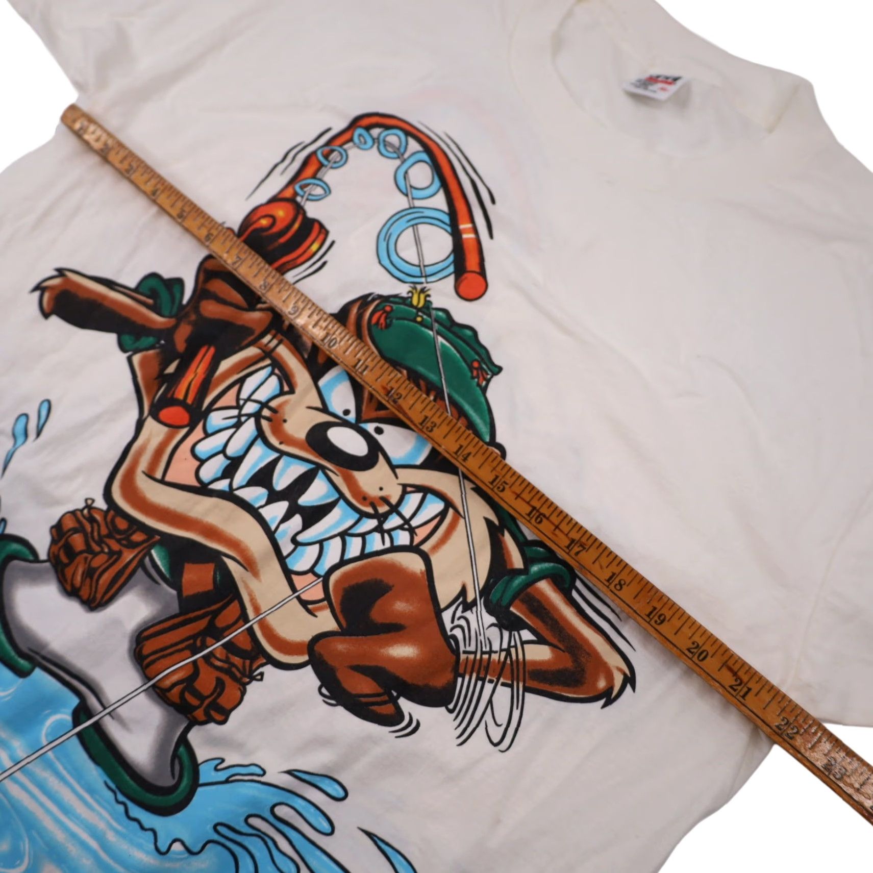 Vintage VINTAGE Looney Tunes Mens XL Fishing Taz Front Back Print Graphic T Shirt White Size US XL / EU 56 / 4 - 7 Thumbnail