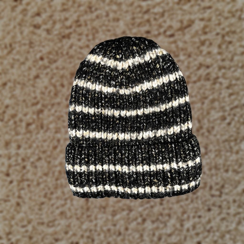 Vintage Time And Tru Beanie Womens One Size Black Striped Knit Lined Winter Hat casual activewear Mens Womens Girls not applicable Size ONE SIZE - 1 Thumbnail
