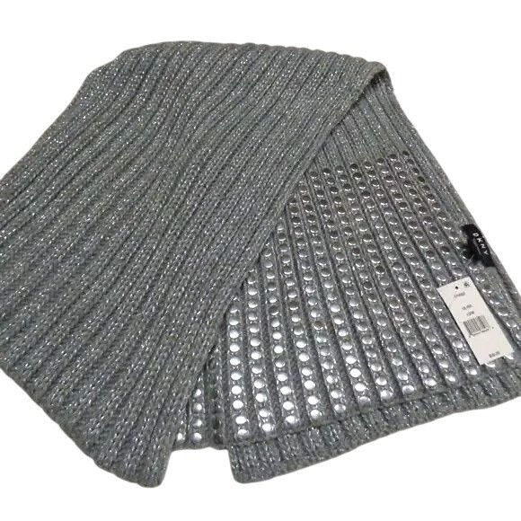 DKNY DKNY Flat-Stud Metallic Rib-Knit Scarf, Silver 14" x 82 Size ONE SIZE - 8 Thumbnail