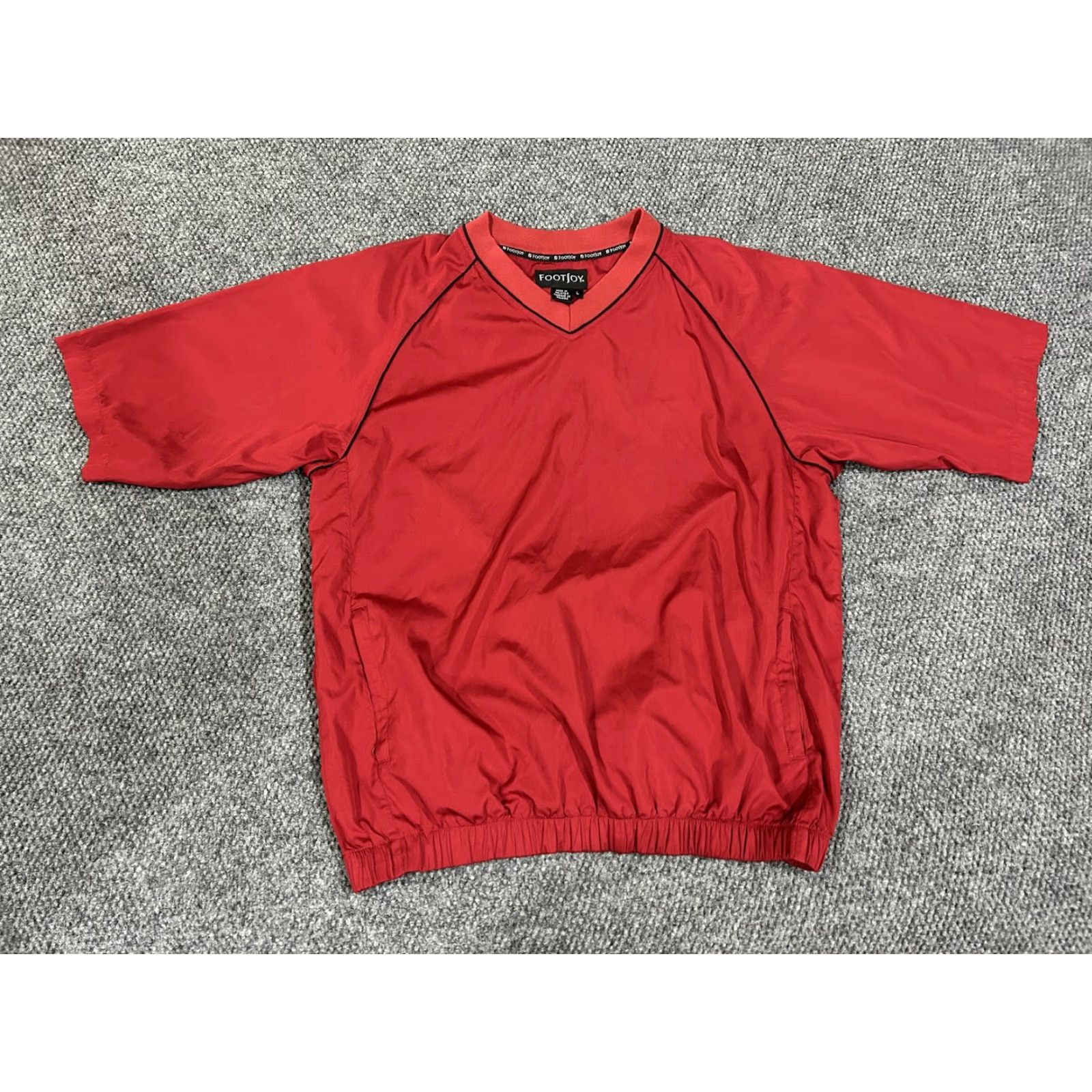 Footjoy FootJoy Jacket Mens Large Red Short Sleeve Windbreaker Pullover V Neck Golf Pockets Elastic Waist Size US L / EU 52-54 / 3 - 2 Thumbnail