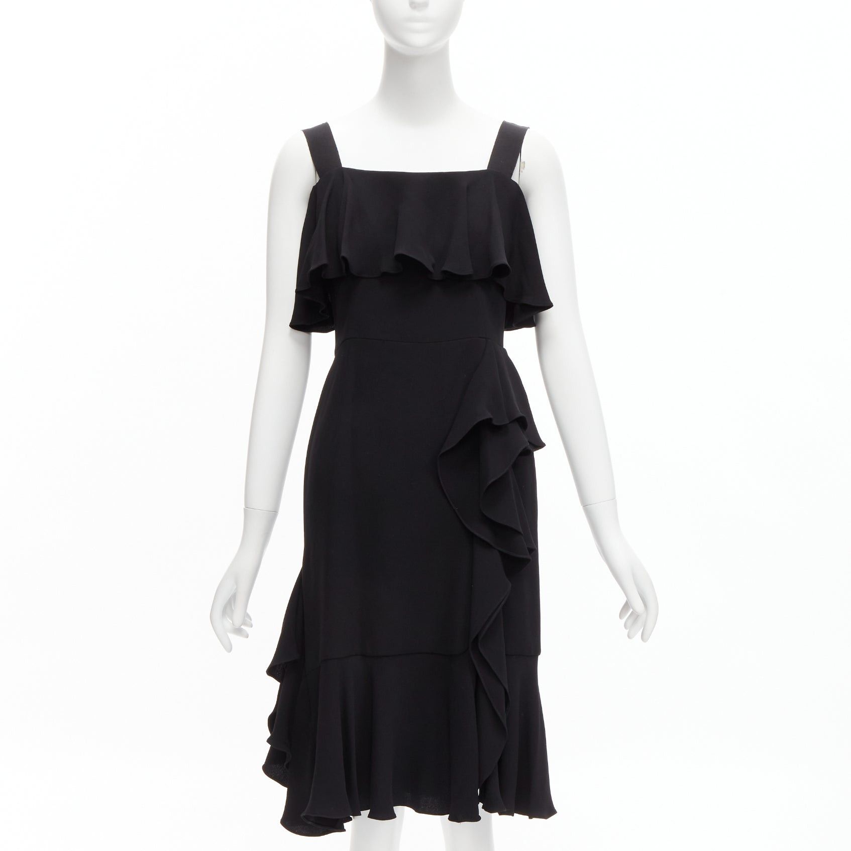 Alexander McQueen ALEXANDER MCQUEEN 2015 100% silk black asymmetric flutter asymmetric cocktail dress IT38 XS Size XS / US 0-2 / IT 36-38 - 1 Thumbnail