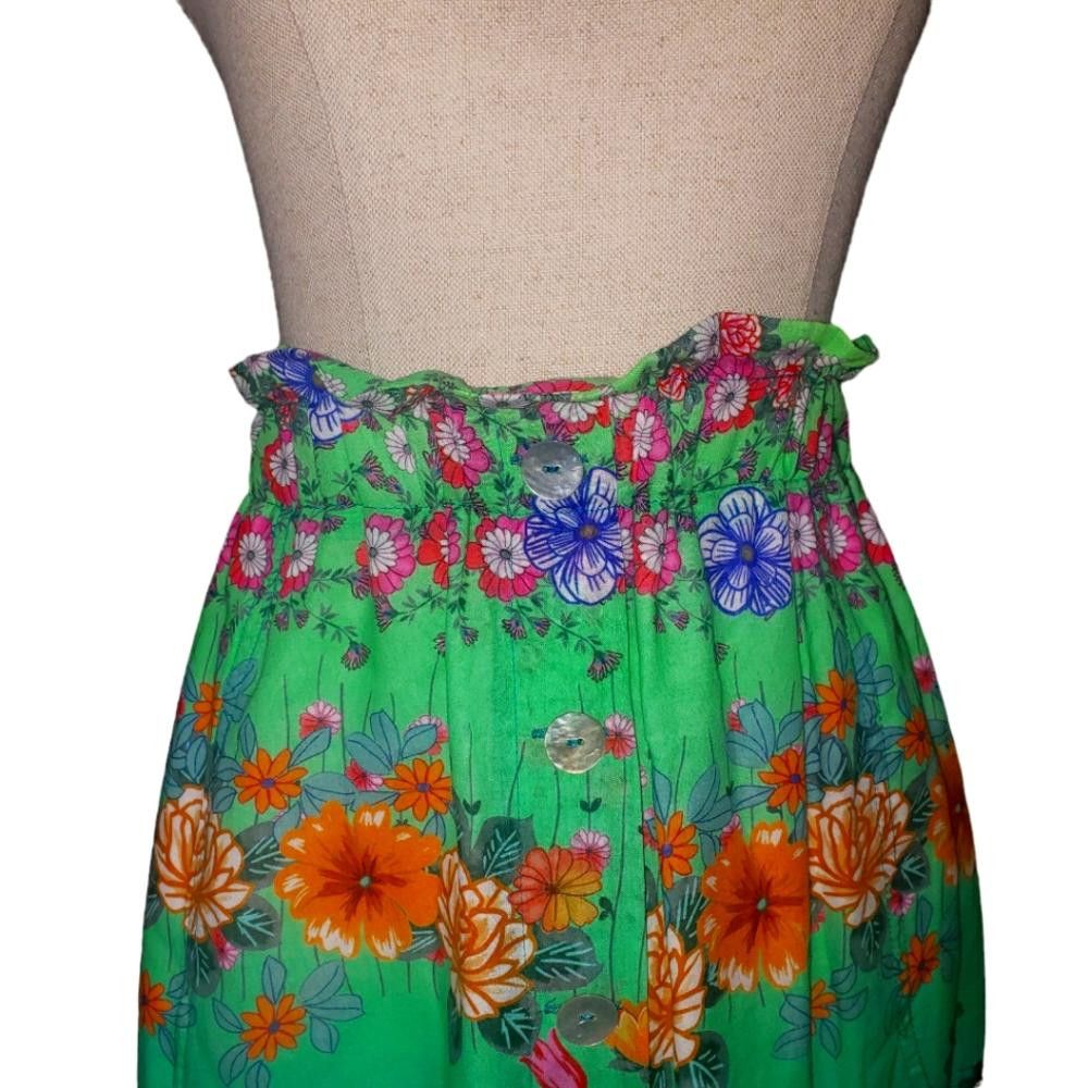 Designer CT552 Johnny Was Rainbow Field Paper bag Boho Midi Skirt M Size 32" / US 10 / IT 46 - 2 Thumbnail