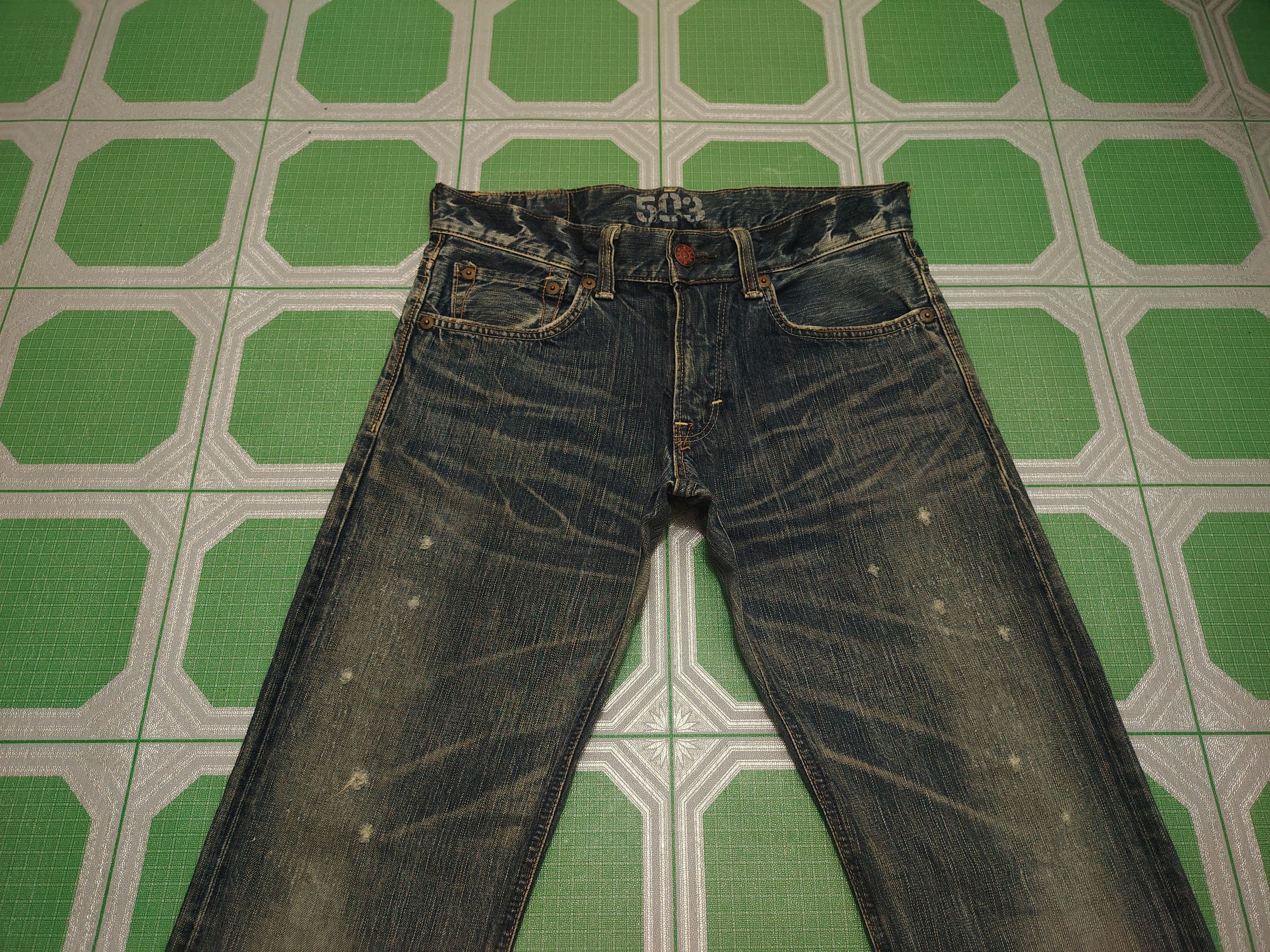 If Six Was Nine Japanese Edwin 503 Blue Trip Flare Jeans Distressed Jeans Size US 31 - 3 Thumbnail