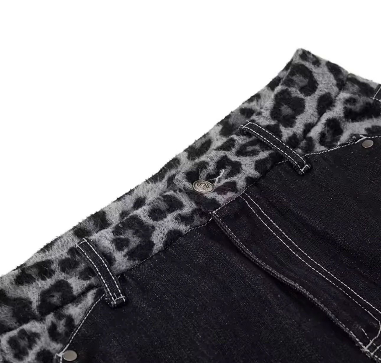 Other Patchwork Leopard Fur Streetwear Wide Leg Jeans Pants y2k Size US 32 / EU 48 - 2 Thumbnail