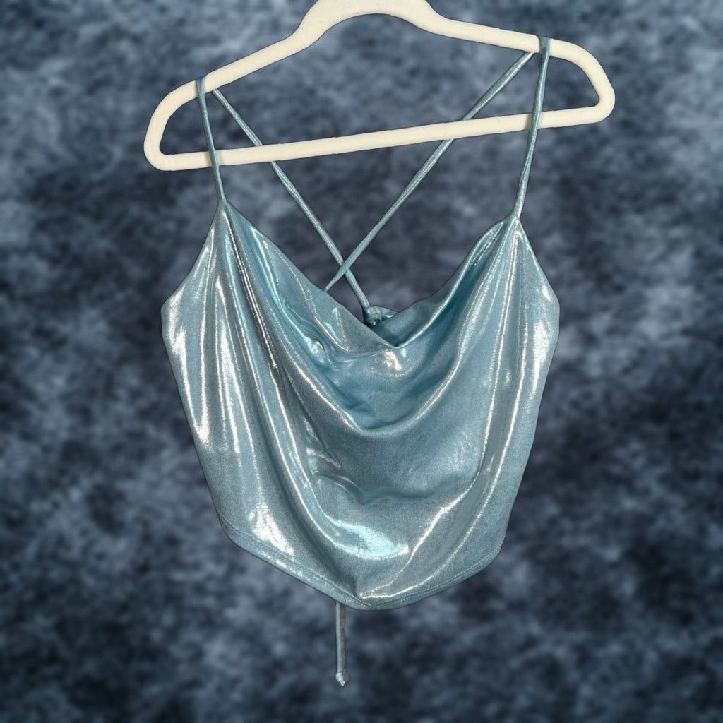 Vintage Windsor Women’s Size Small Metallic Blue Cowl Neck Camisole Size ONE SIZE - 1 Thumbnail