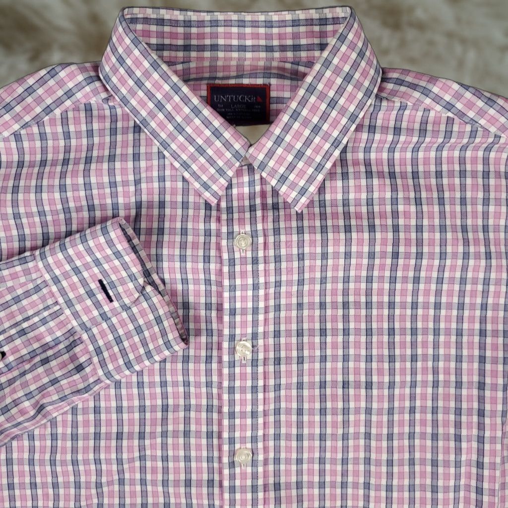 UNTUCKit UNTUCKit Shirt Mens LT Big & Tall Pink Blue Check Slim Fit Wrinkle Free Size US L / EU 52-54 / 3 - 1 Thumbnail