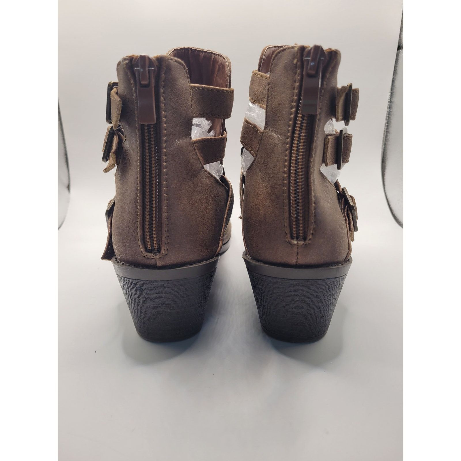 Forever 21 Forever Womens Ankle Boots Zip Brown 2" heel Buckles Sz 8.5 Size US 8.5 / IT 38.5 - 4 Thumbnail