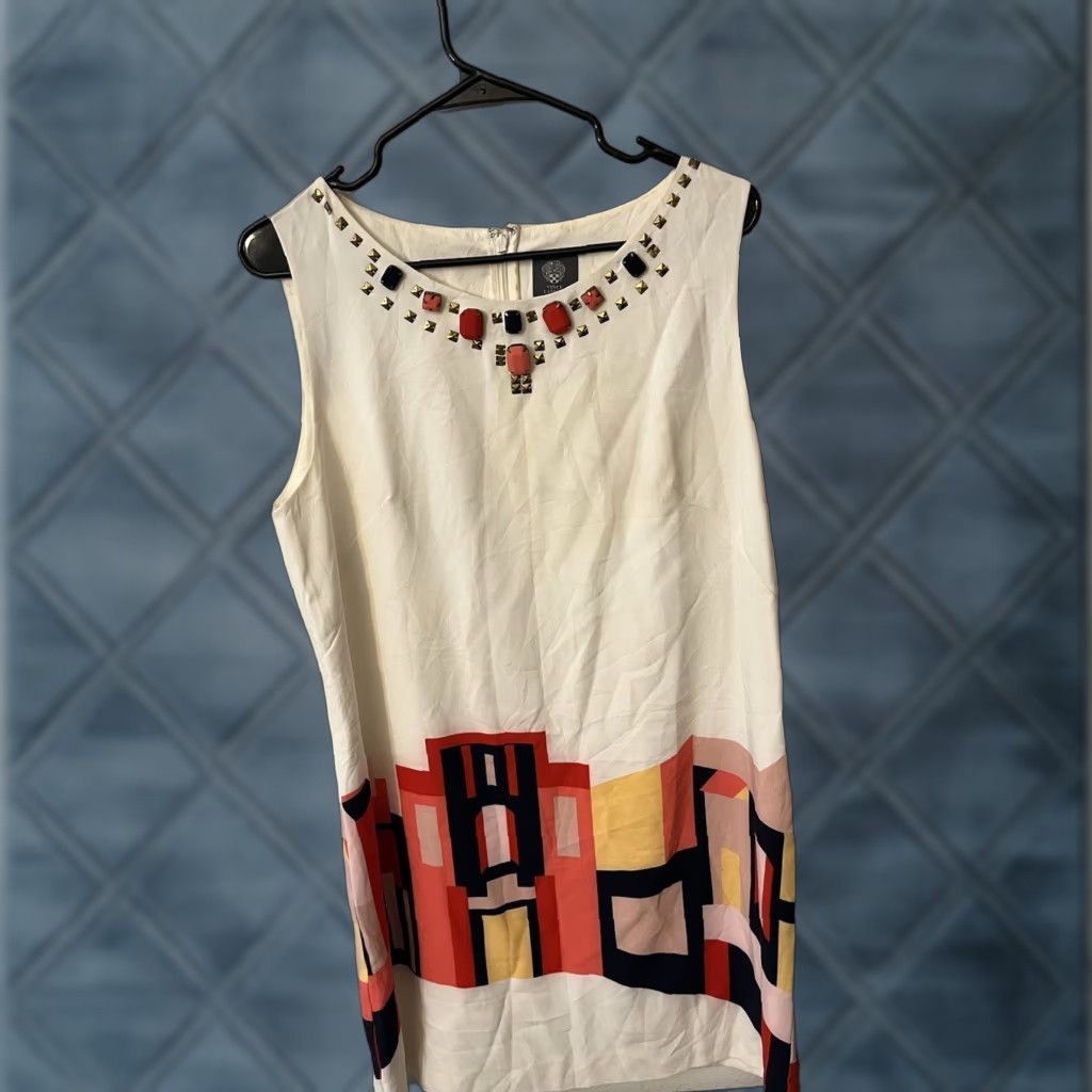 Vince Vince Dress Sleeveless Women 14 Multicolor White Knee Length Boat Neck Sheath Dress Size XL / US 12-14 / IT 48-50 - 1 Thumbnail