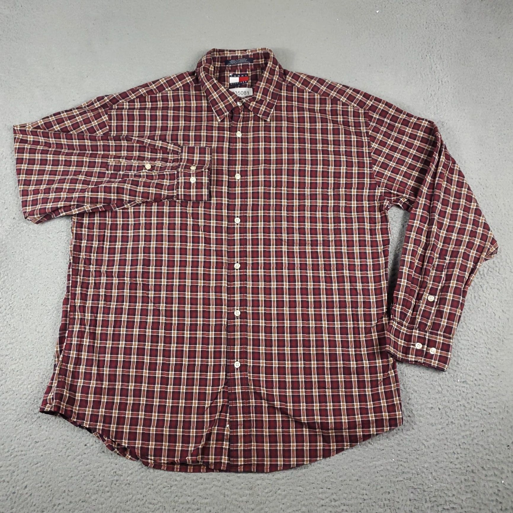 Tommy Hilfiger Tommy Hilfiger Shirt Mens XL Red Plaid Button-Up Long Sleeve College/Business/Casual/Workwear Classic American Preppy Logo Pockets Size US XL / EU 56 / 4 - 2 Thumbnail