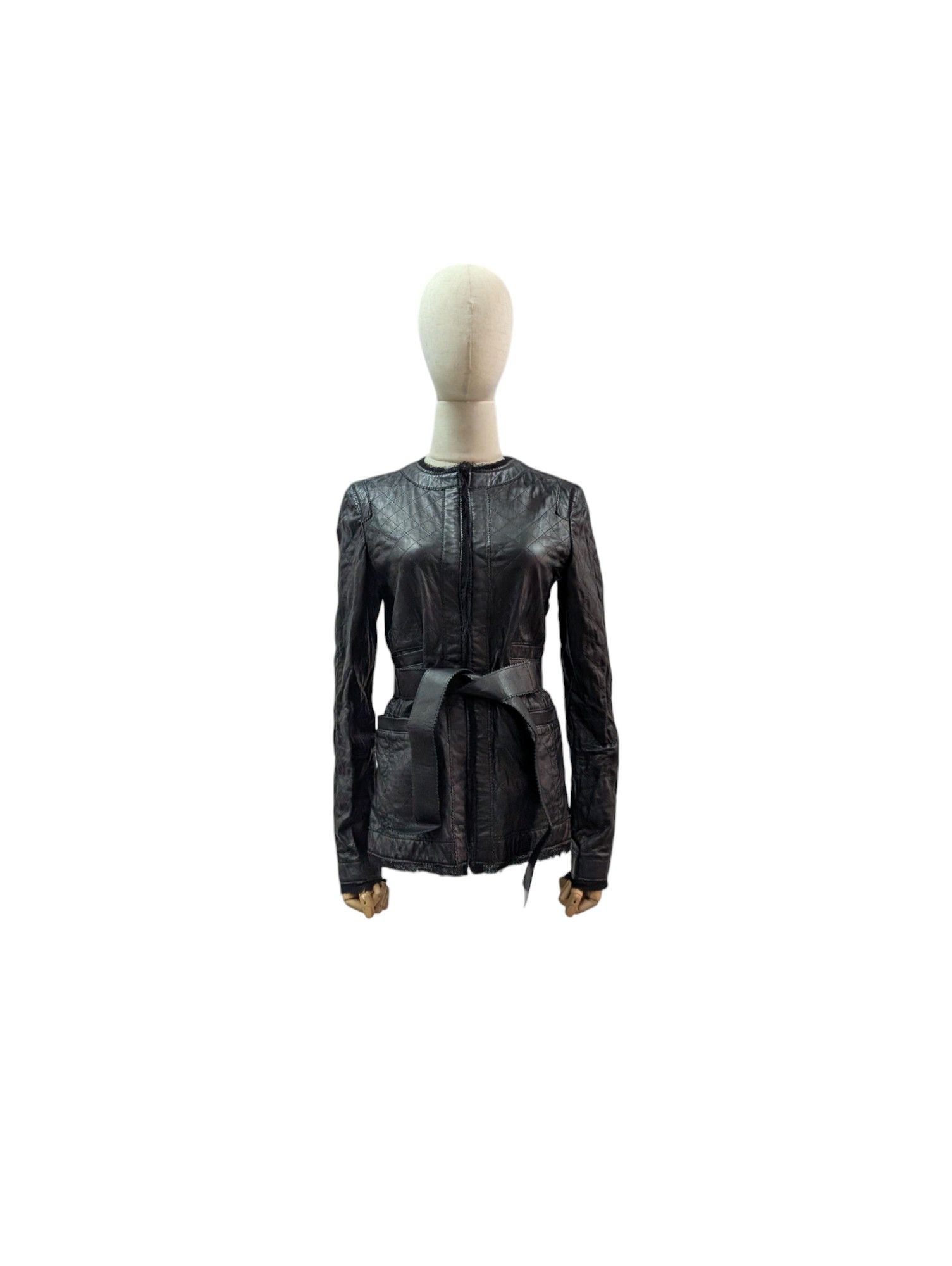 Dolce & Gabbana Black Quilted Leather Jacket With Raw Lace Trimmings Size S / US 4 / IT 40 - 3 Thumbnail