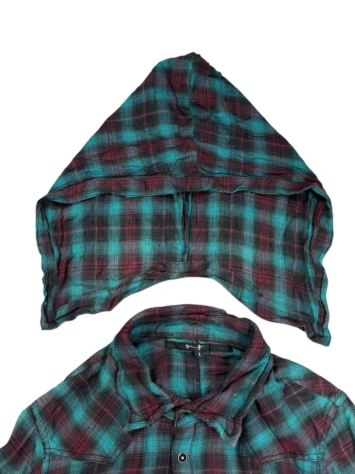 Le Grande Bleu (L.G.B.) 2000s No ID - Vkei Style Hooded Flannel Button Shirt Size US M / EU 48-50 / 2 - 5 Thumbnail