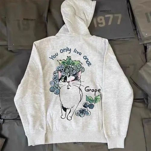 VIBE Grapes Kitten Print Gray Vintage Hoodie Size US L / EU 52-54 / 3 - 7 Thumbnail