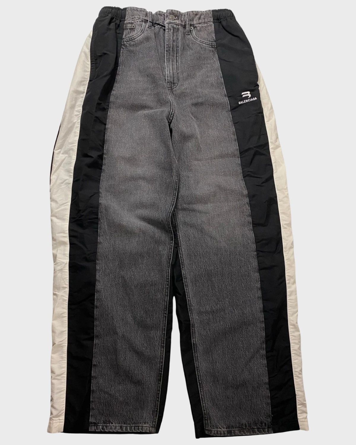 image of Balenciaga Hybrid Sporty B Trackpants X Jeans In Black&grey in Black/Gray, Men's (Size 30)