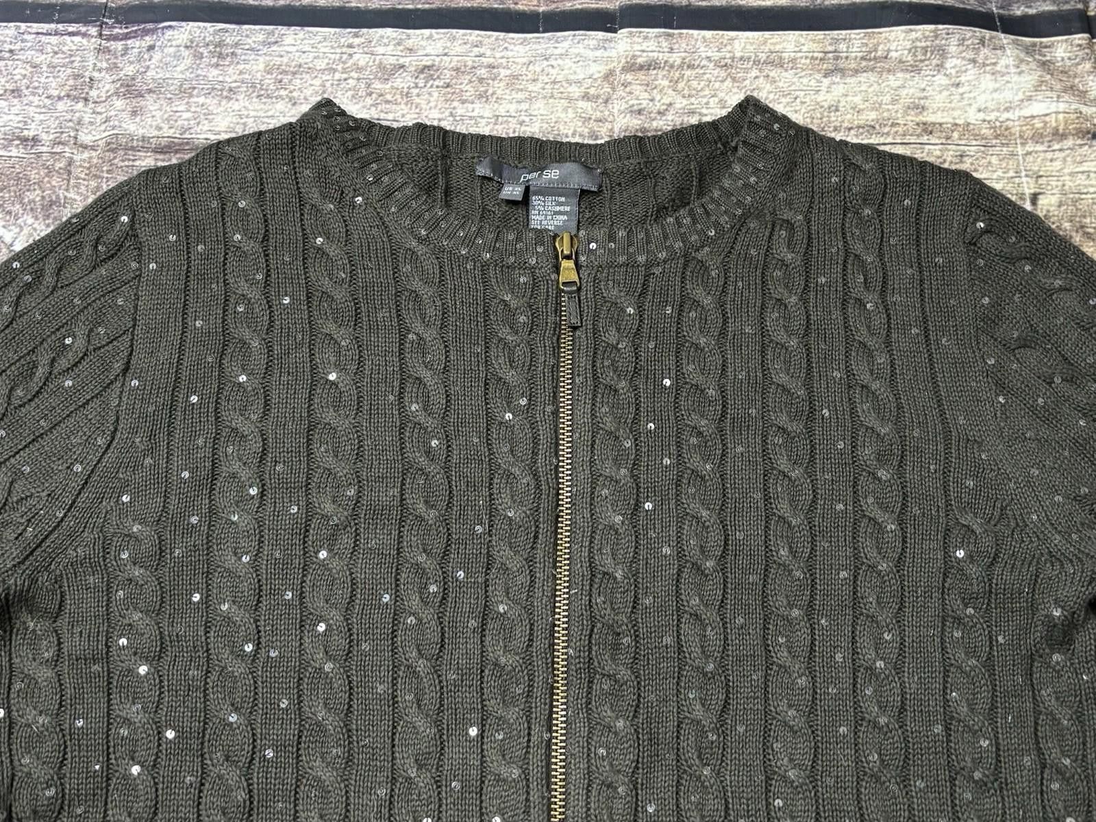 Other Per Se Sweater Womens Large Silk Cashmere Blend Cable Knit Size L / US 10 / IT 46 - 4 Thumbnail